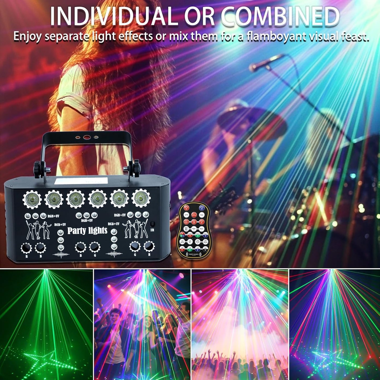 27-Eye Party DJ Light with Remote, LED Strobe Effects, DMX Control & Sound Activity Disco Stage Lighting