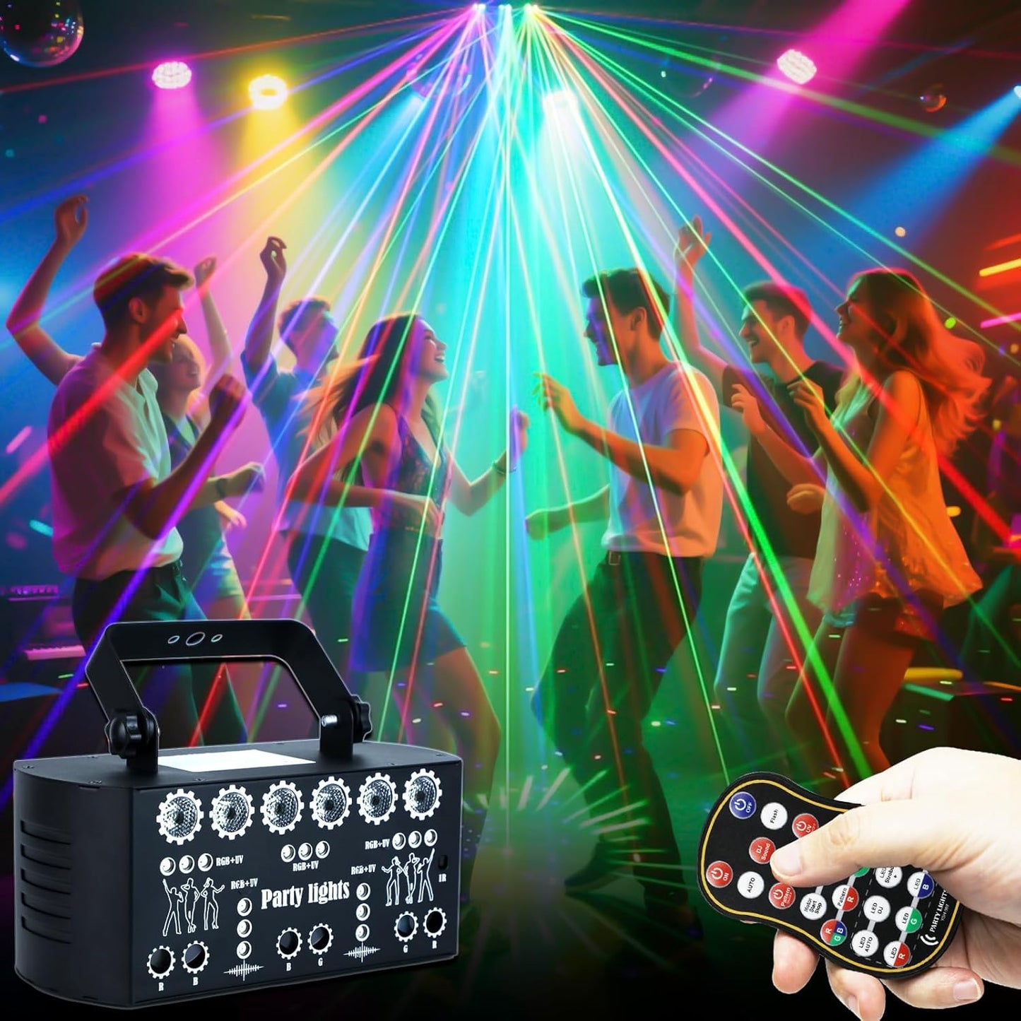 27-Eye Party DJ Light with Remote, LED Strobe Effects, DMX Control & Sound Activity Disco Stage Lighting