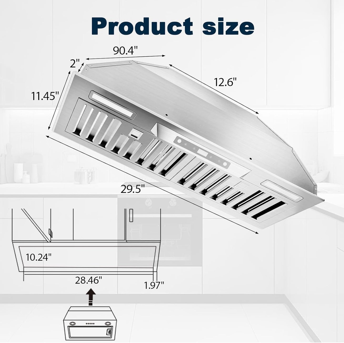 30' Insert Range Hood, Stainless Steel w/ 900 CFM, 3 Speed Gesture Sensing, Touch Control, support ducted/ductless