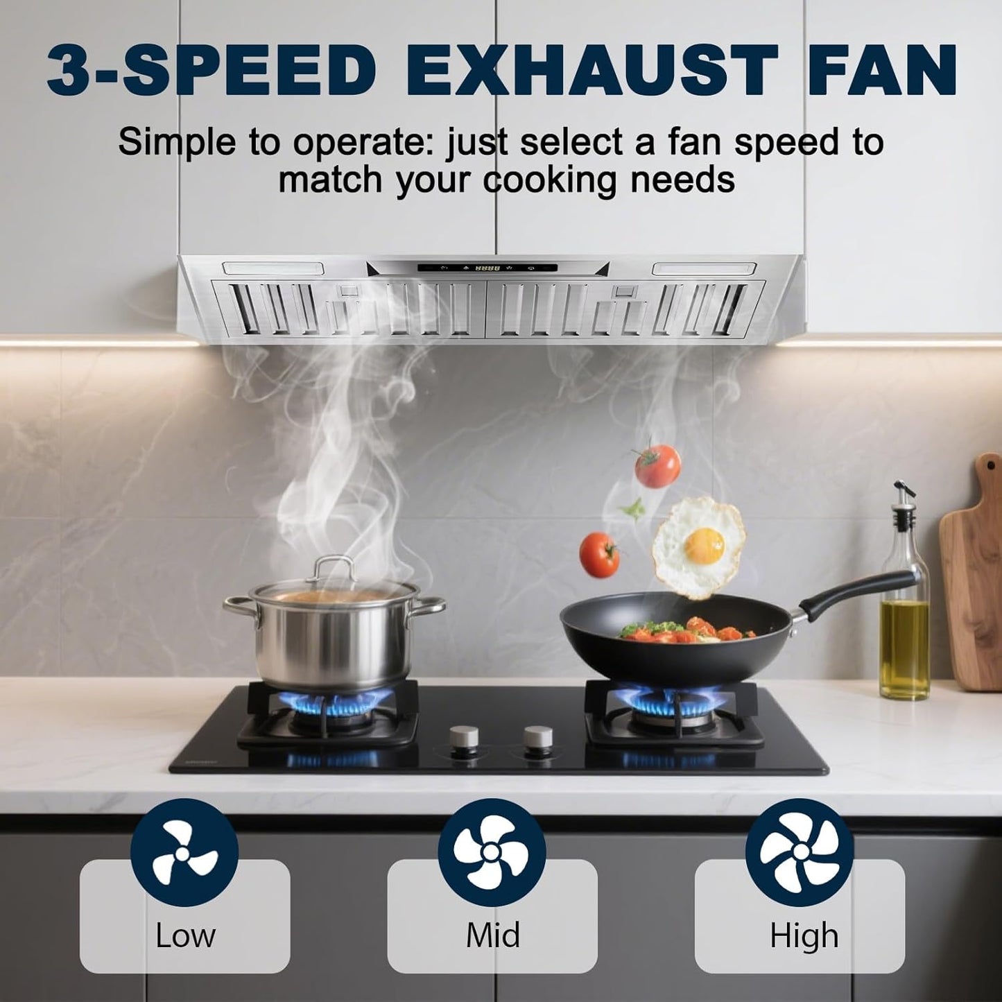 30' Insert Range Hood, Stainless Steel w/ 900 CFM, 3 Speed Gesture Sensing, Touch Control, support ducted/ductless