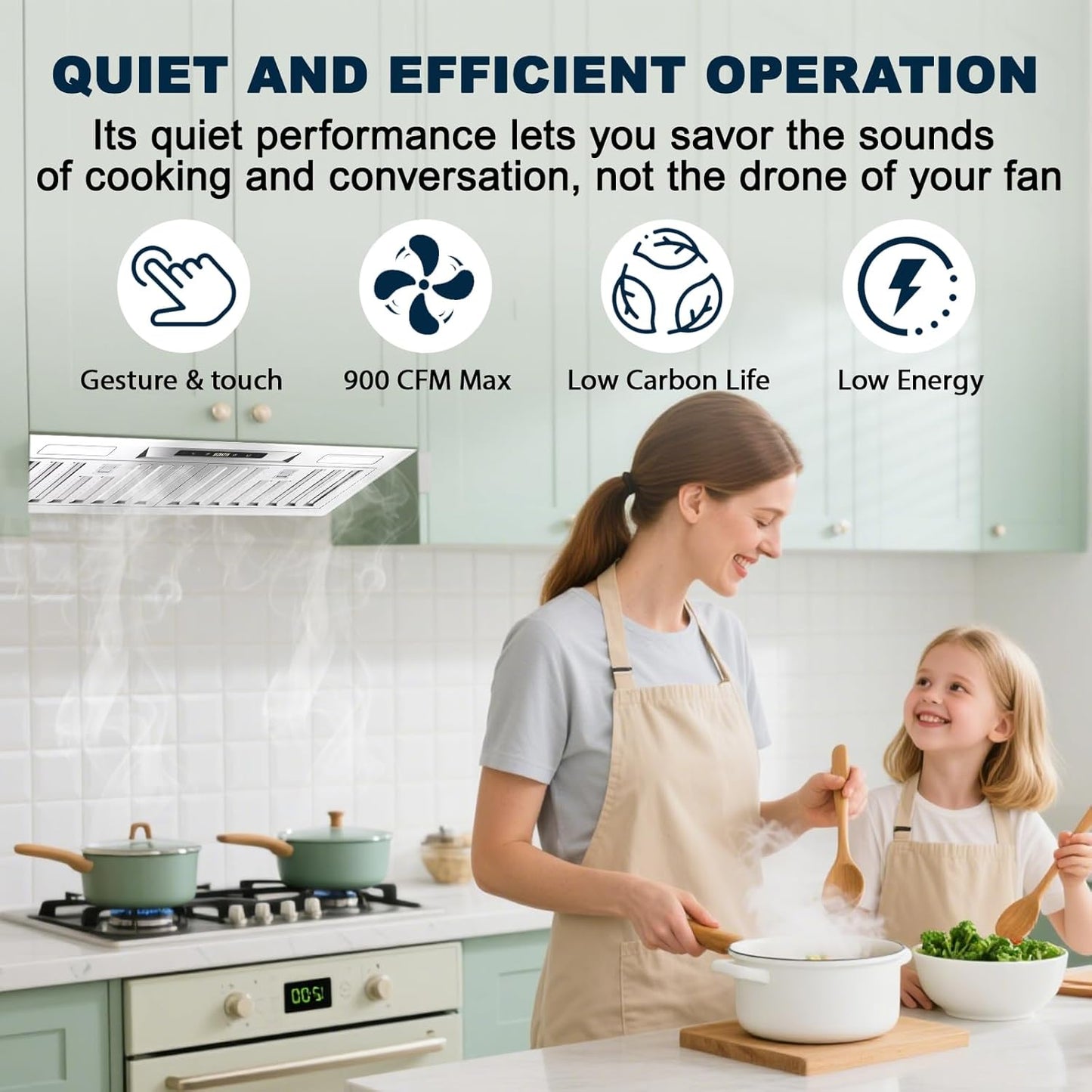 30' Insert Range Hood, Stainless Steel w/ 900 CFM, 3 Speed Gesture Sensing, Touch Control, support ducted/ductless