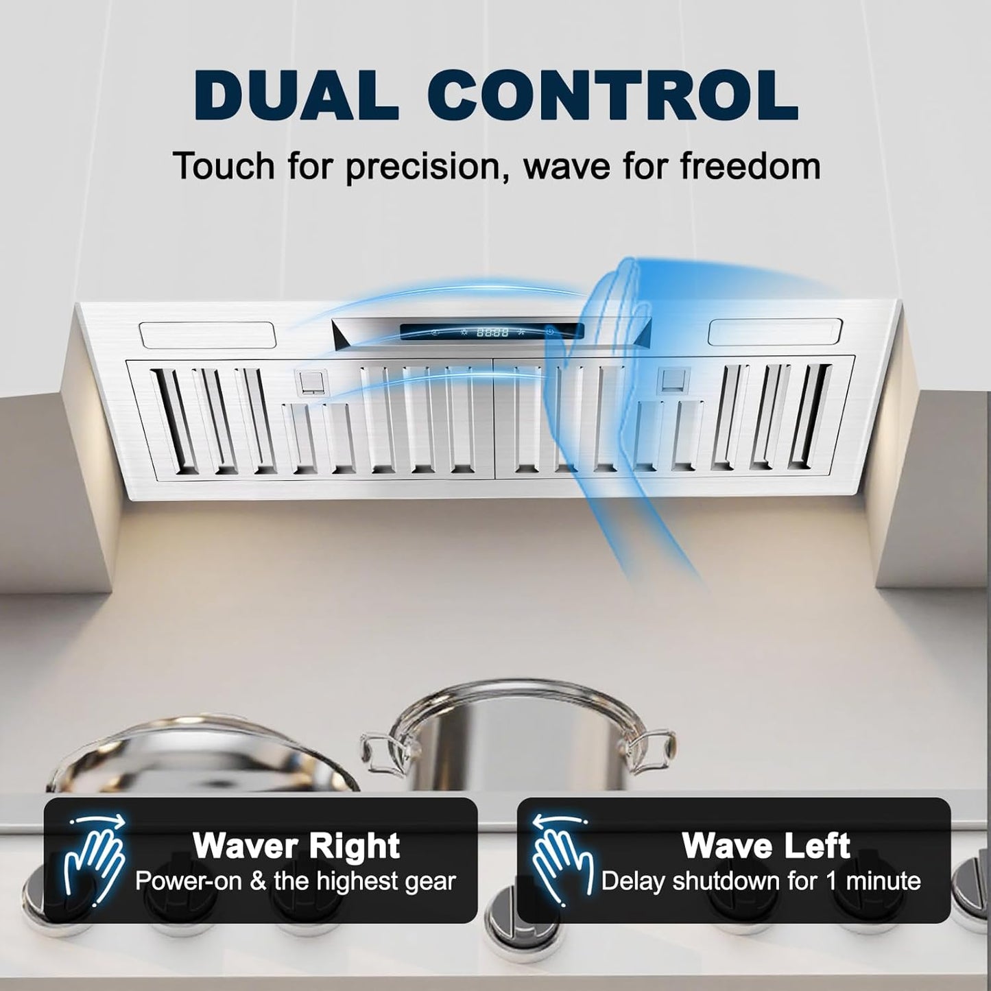 30' Insert Range Hood, Stainless Steel w/ 900 CFM, 3 Speed Gesture Sensing, Touch Control, support ducted/ductless