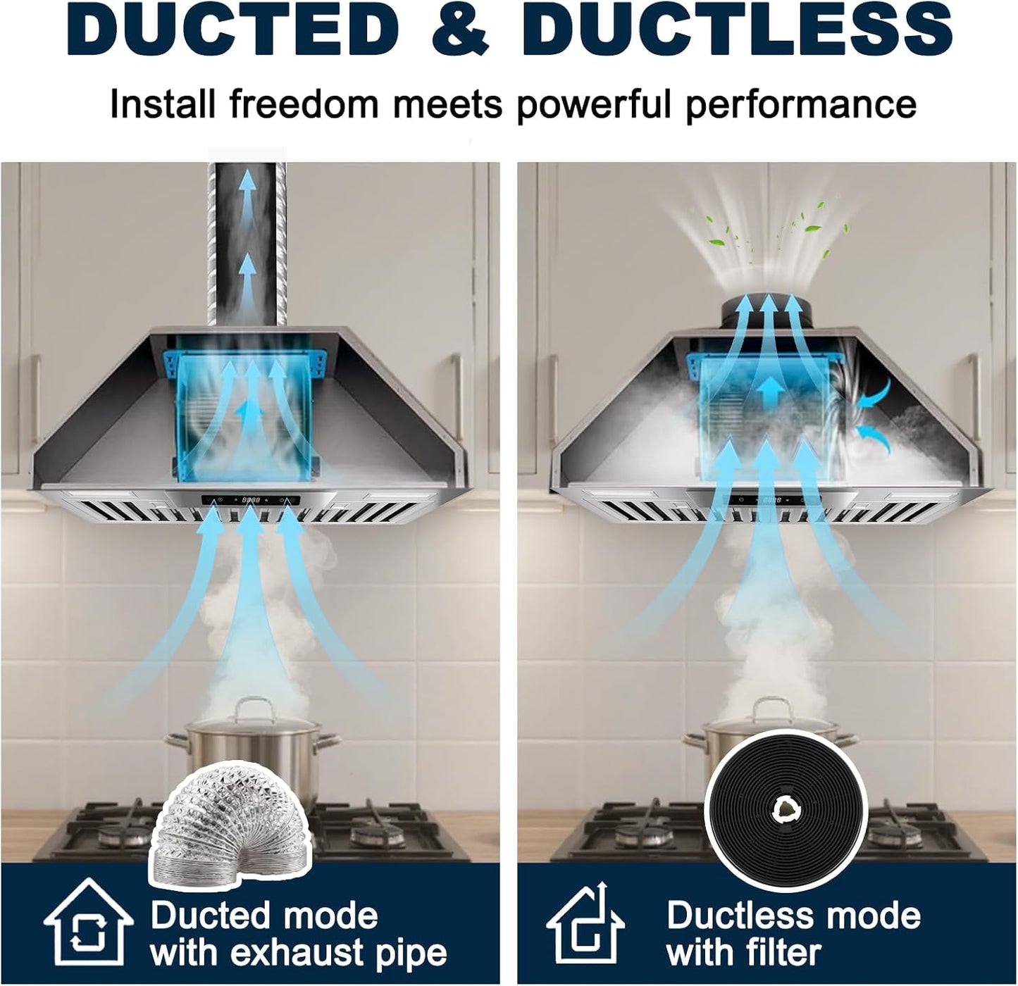 30' Insert Range Hood, Stainless Steel w/ 900 CFM, 3 Speed Gesture Sensing, Touch Control, support ducted/ductless