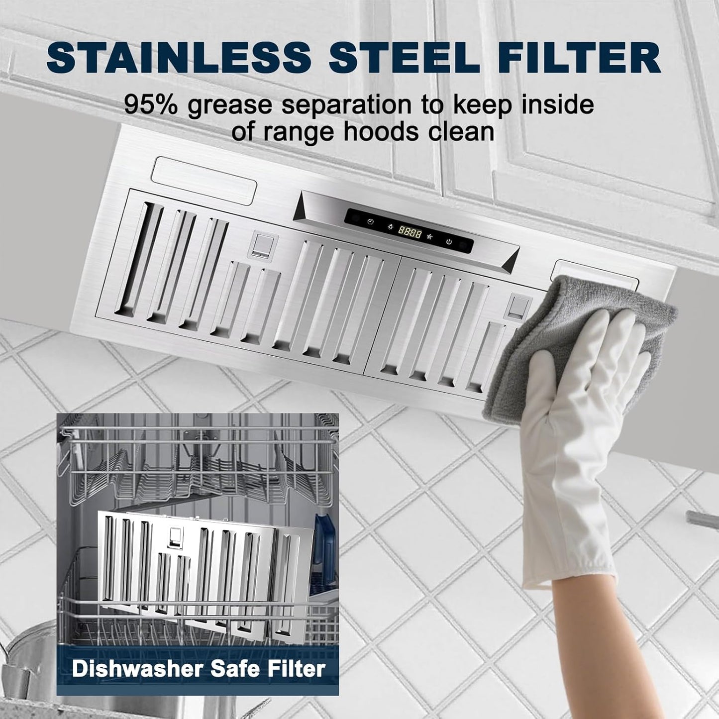 30' Insert Range Hood, Stainless Steel w/ 900 CFM, 3 Speed Gesture Sensing, Touch Control, support ducted/ductless