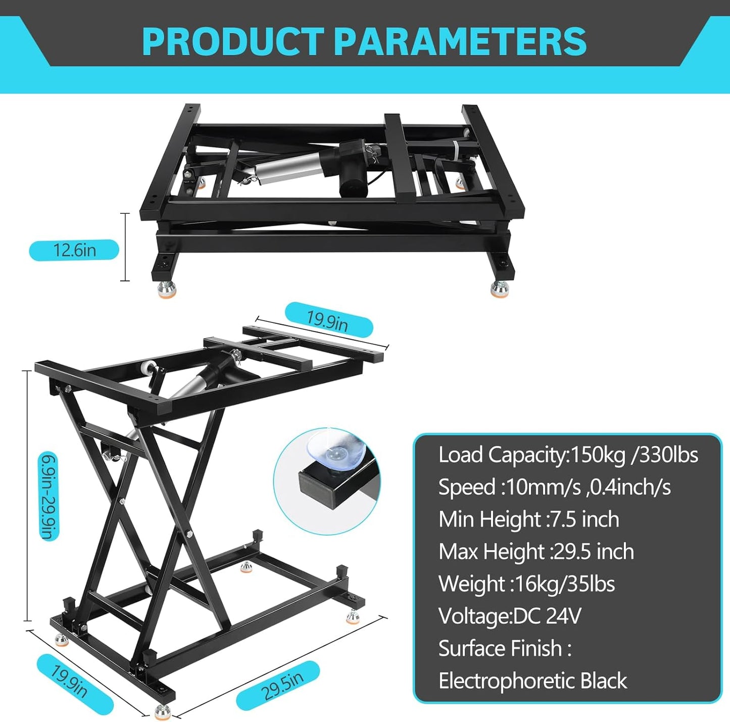 30' Electric Remote Control Dining Coffee Table Lift,110V-240V, Adjustable Height Desk Lift w/ 330LBS Weight Capacity