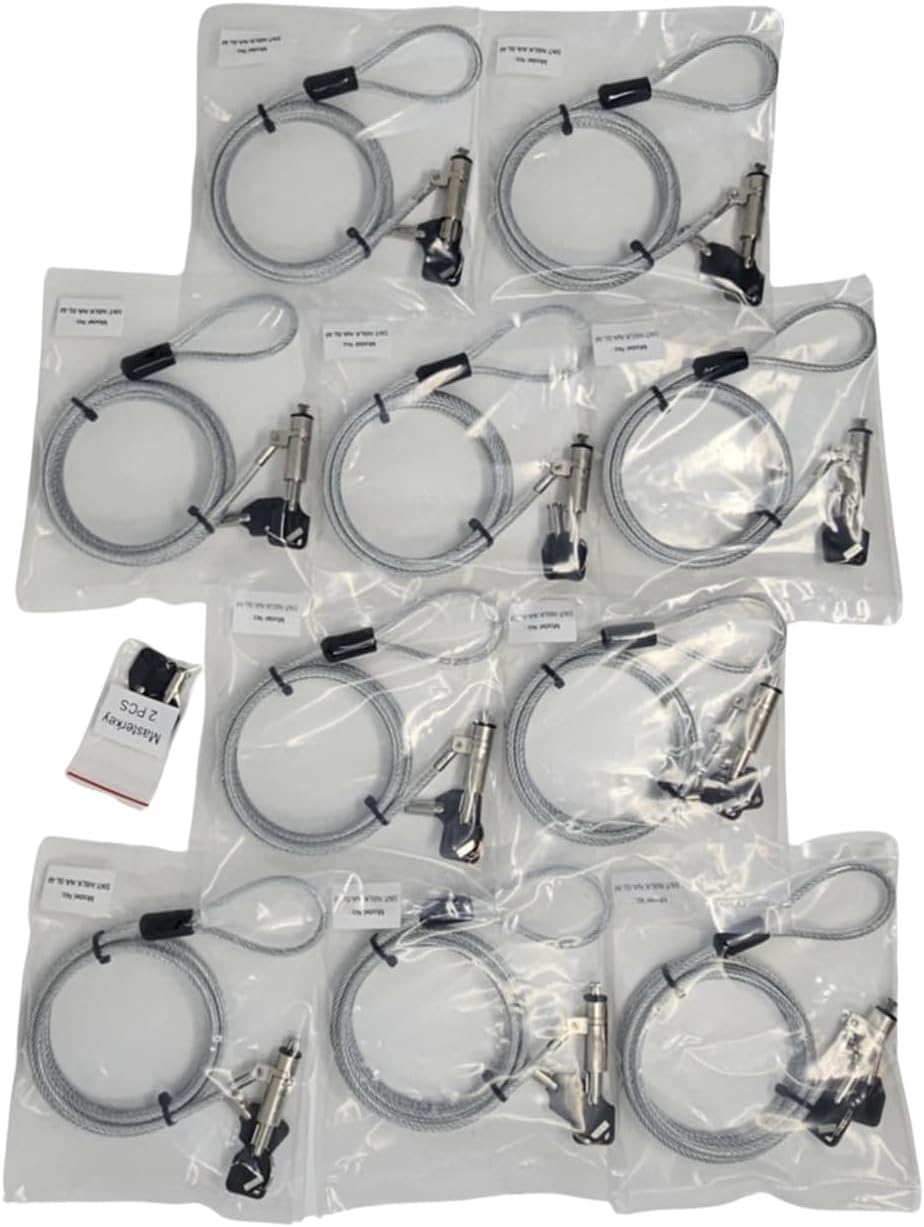 10 Pack Silver Notebook/Laptop Keyed Lock for Nano Security Slots with Master Key