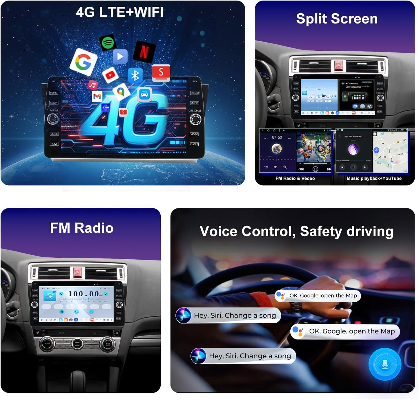 4G LTE Radio for Subaru Legacy Outback 2015-2019, Touch Screen Stereo, Wireless CarPlay/Android Auto