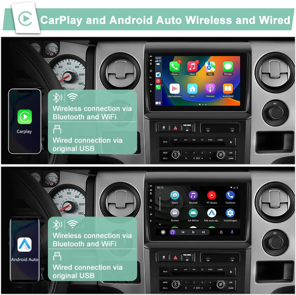 2GB+64GB Radio for Ford F150 2009 -2012, 9' HD Touch Screen, Wireless CarPlay/Android Auto WiFi