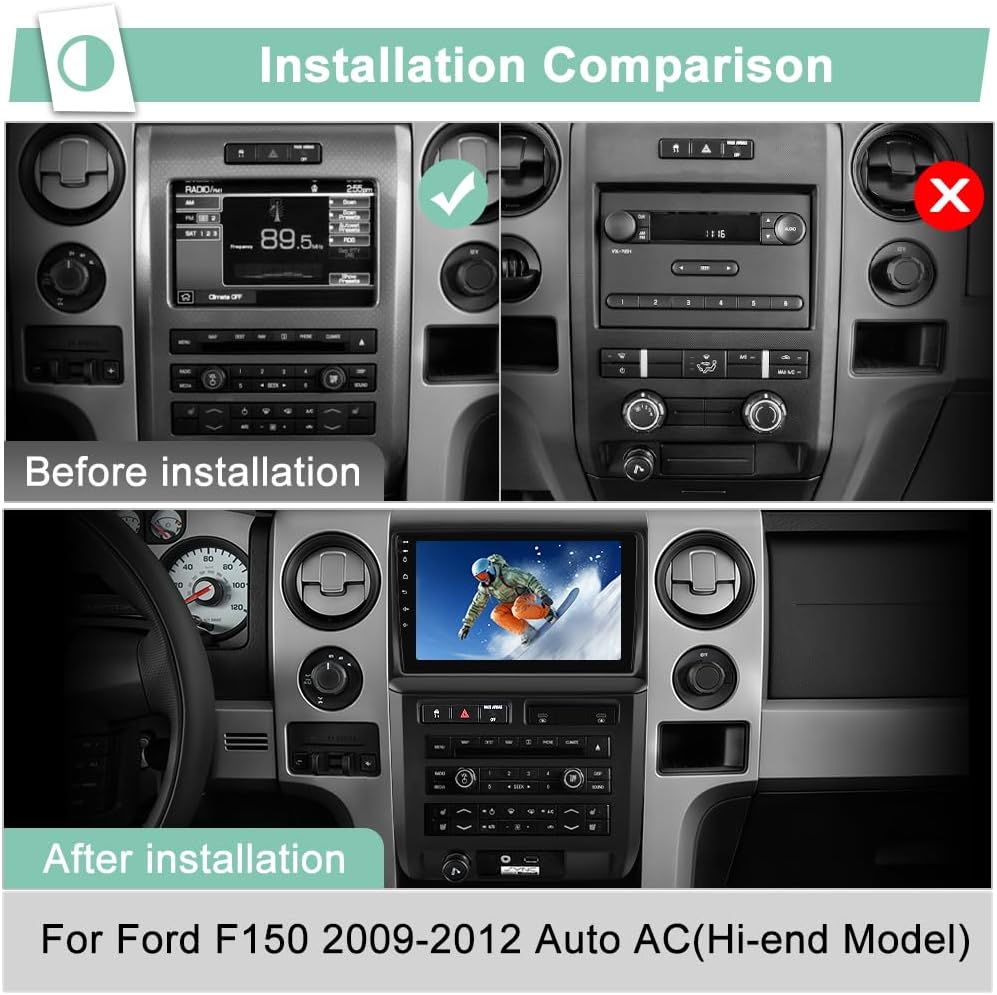 2GB+64GB Radio for Ford F150 2009 -2012, 9' HD Touch Screen, Wireless CarPlay/Android Auto WiFi