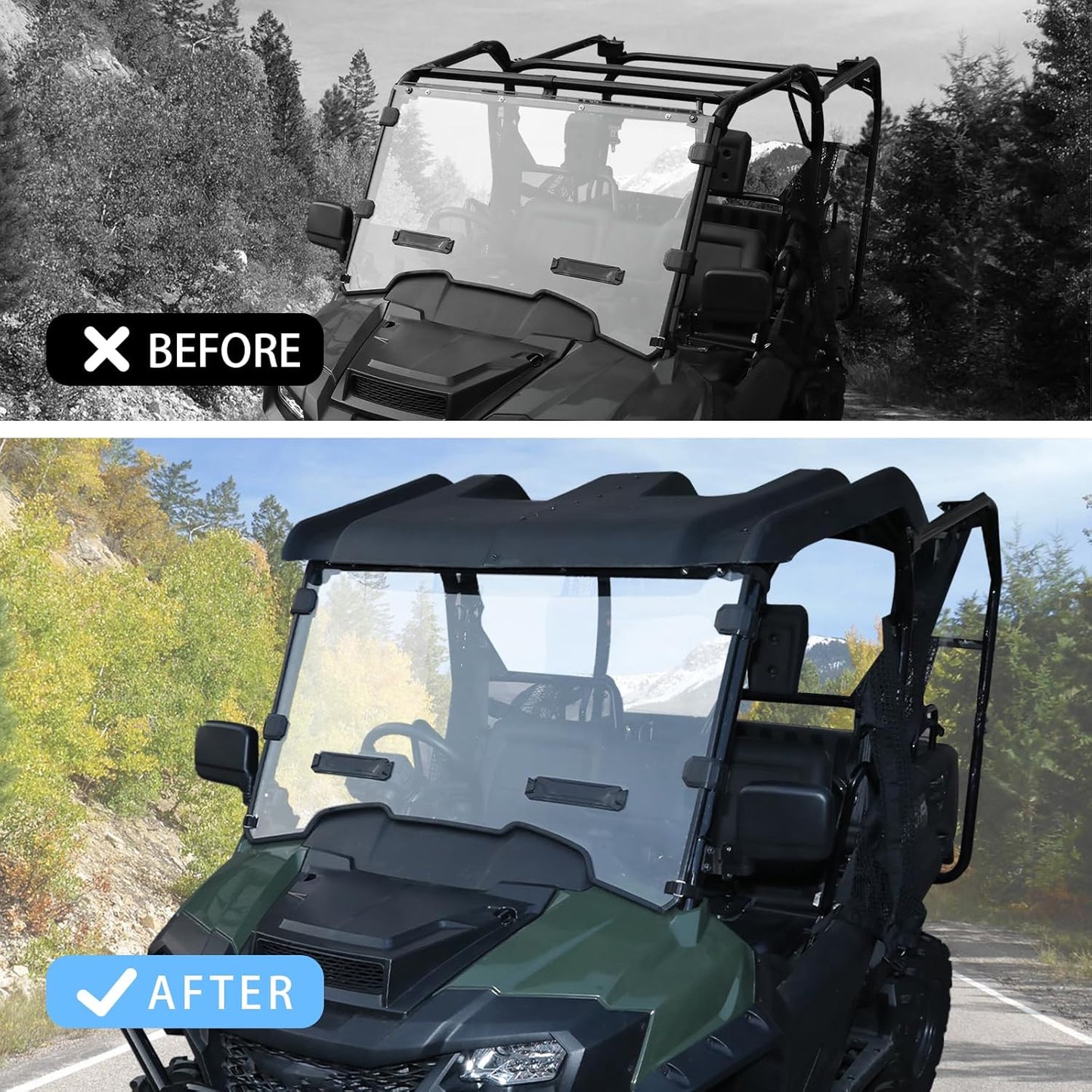Hard Roof Top for Honda Pioneer 700, 2-Piece Combined Sport Roof Top Protection Cover, Sun Visor Compatible