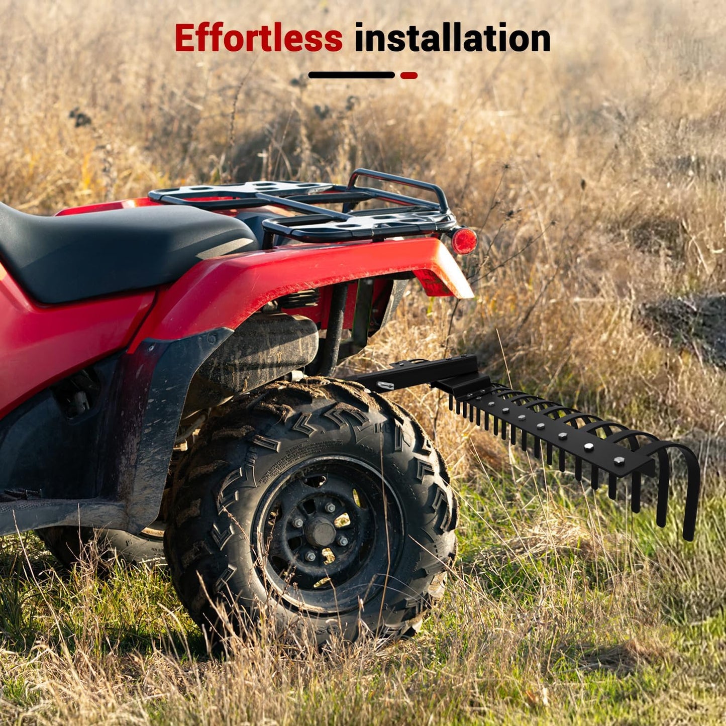 55' Durable Tow Behind Landscape Rake, Tractors Fits 2' Receiver for Lawn Tractors or ATV/UTV Black