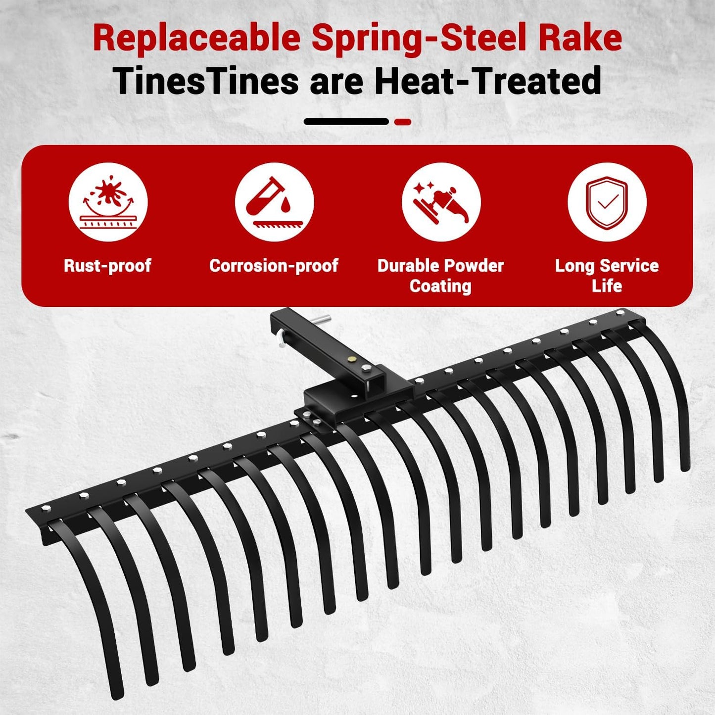 55' Durable Tow Behind Landscape Rake, Tractors Fits 2' Receiver for Lawn Tractors or ATV/UTV Black