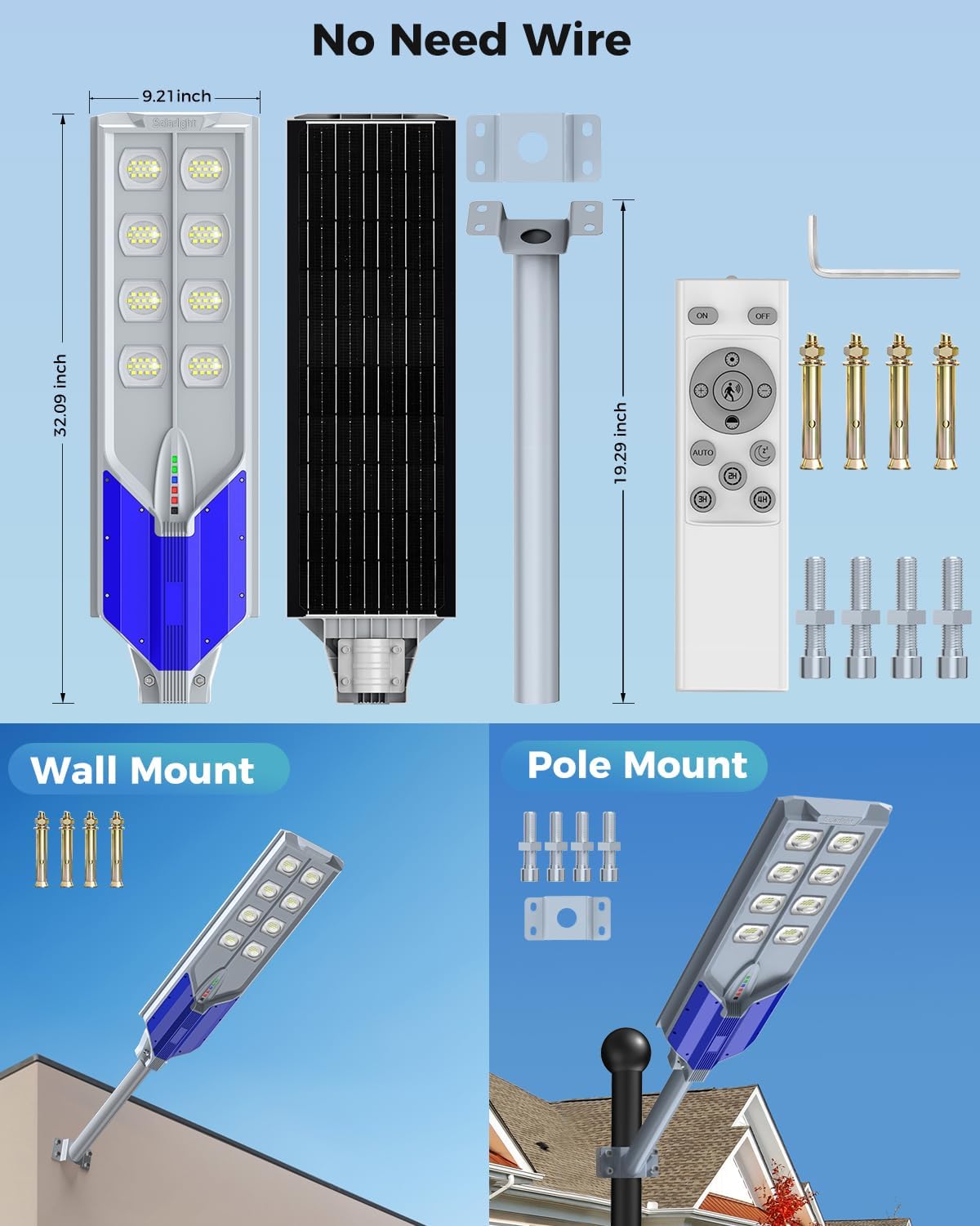 S-9000W Solar Street Lights Outdoor, 6500K, Waterproof IP67 Solar Security Flood Lights with Motion Sensor and Remote