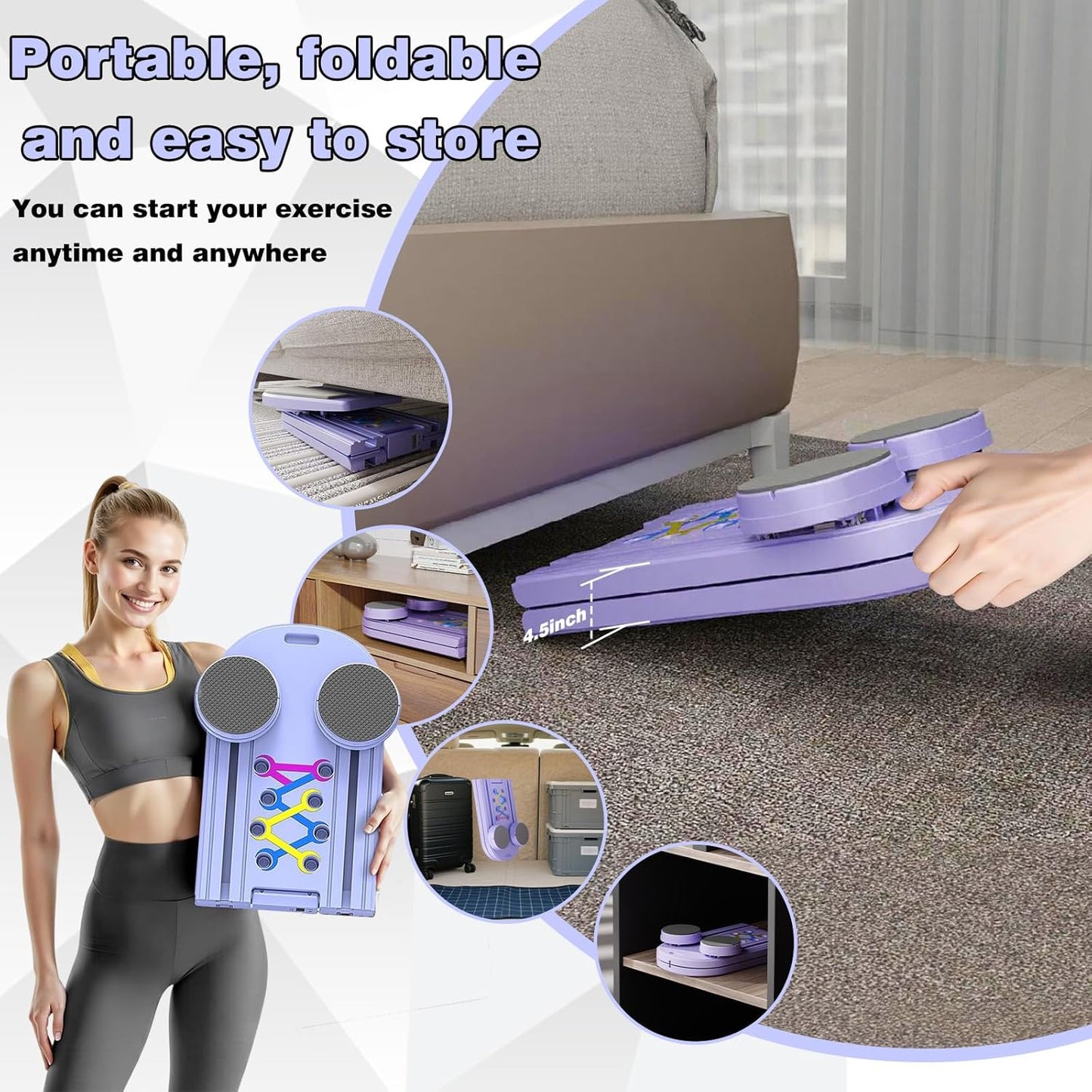 Pilates Reformer Multi-Function w/ Timer Counter, Portable Full Body Workout Foldable Board, Women-Focused Fitness