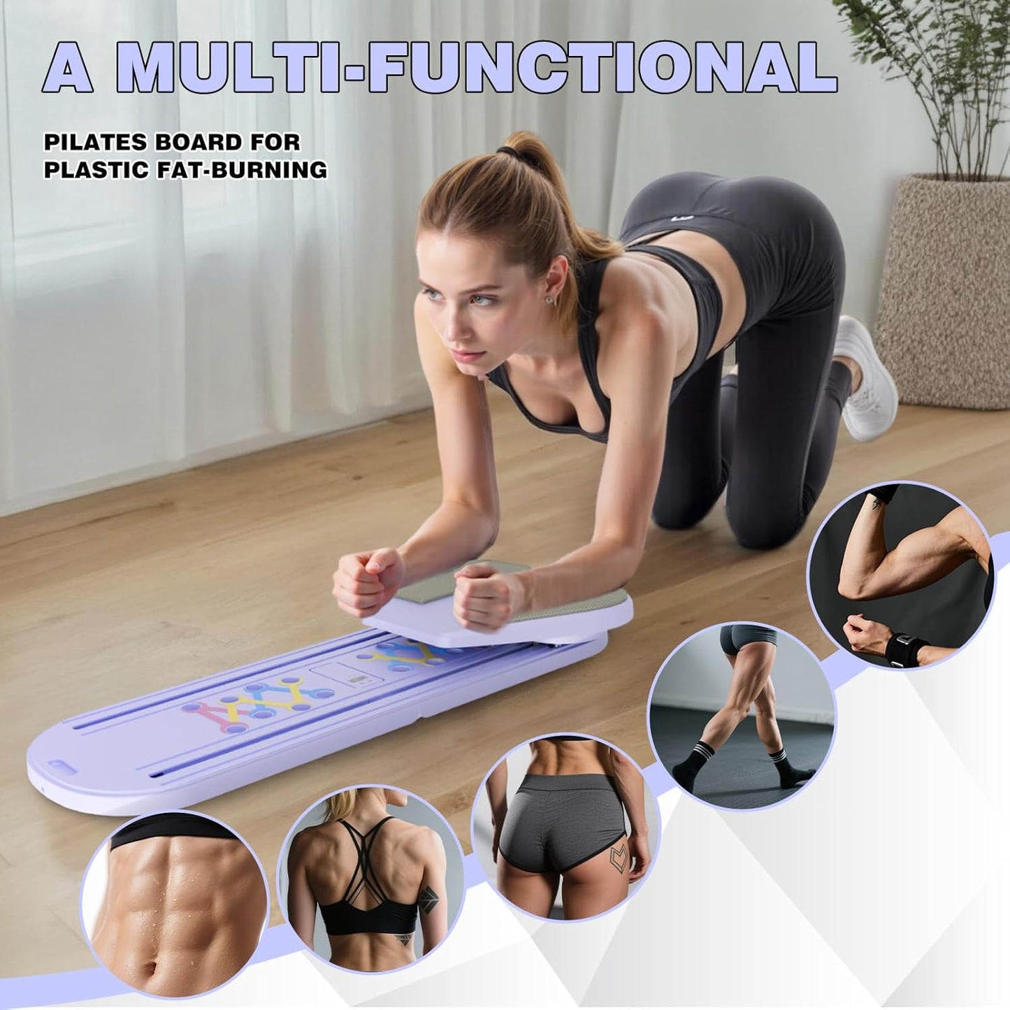 Pilates Reformer Multi-Function w/ Timer Counter, Portable Full Body Workout Foldable Board, Women-Focused Fitness