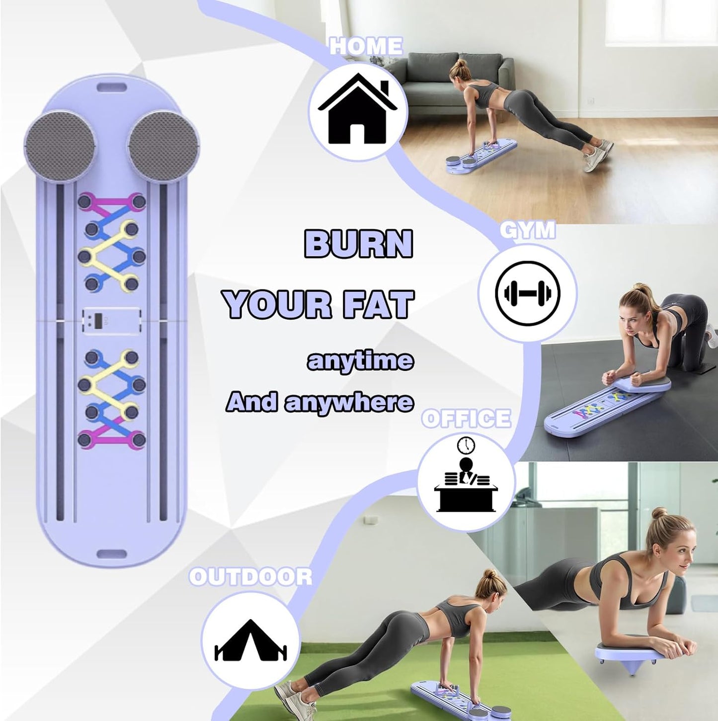 Pilates Reformer Multi-Function w/ Timer Counter, Portable Full Body Workout Foldable Board, Women-Focused Fitness