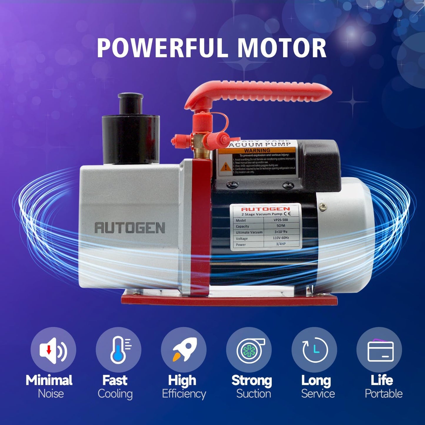 2-Stage Air Vacuum Pump 5CFM 3/4HP 0.3 Pa, For Degassing Wine, Milking Cow, Food Processing