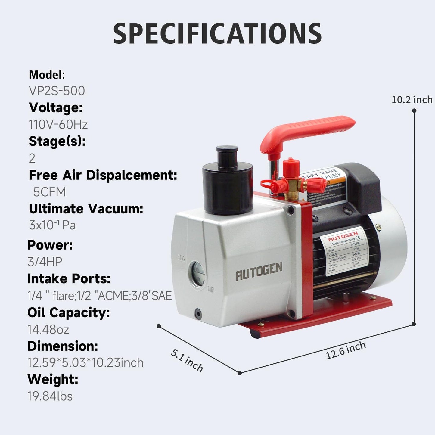 2-Stage Air Vacuum Pump 5CFM 3/4HP 0.3 Pa, For Degassing Wine, Milking Cow, Food Processing