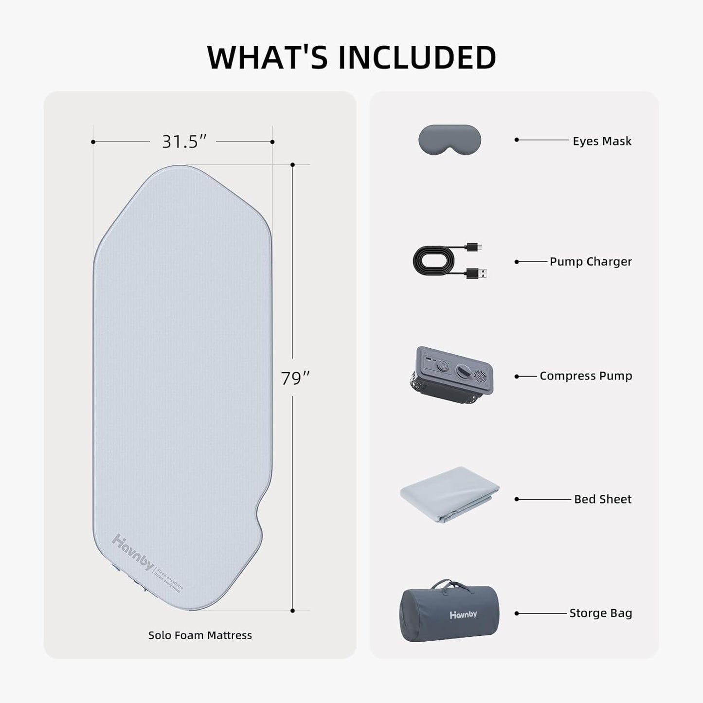 Inflatable Truck Bed Foam Mattress for 5.5'-5.8', Diagonal Solo Camping Mattress Up to 79', w/ Compression Pump