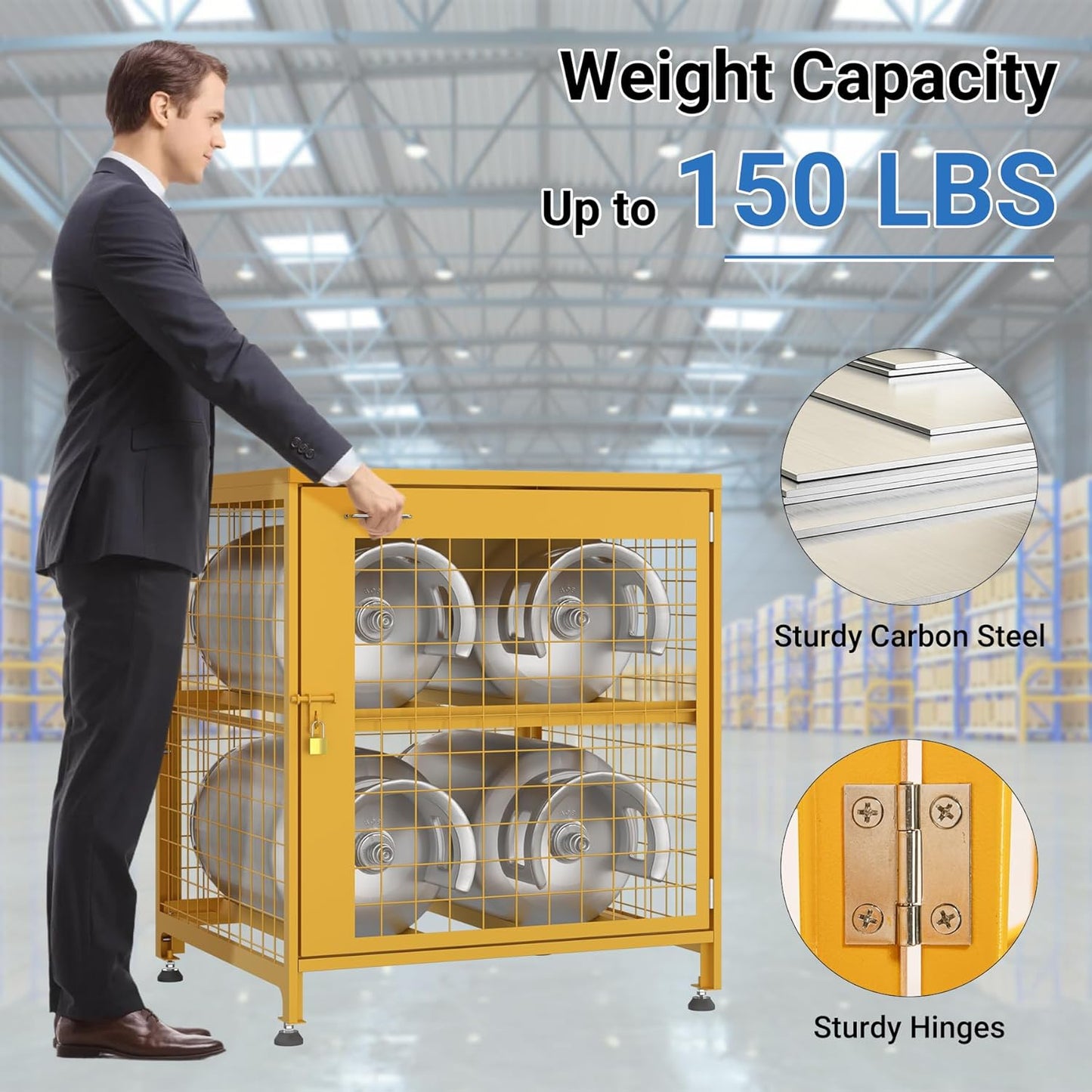 Propane Tank Storage Box for 4 Cylinder, Heavy-Duty Horizontal Cylinder Storage Cabinet, 150LB Load Capacity
