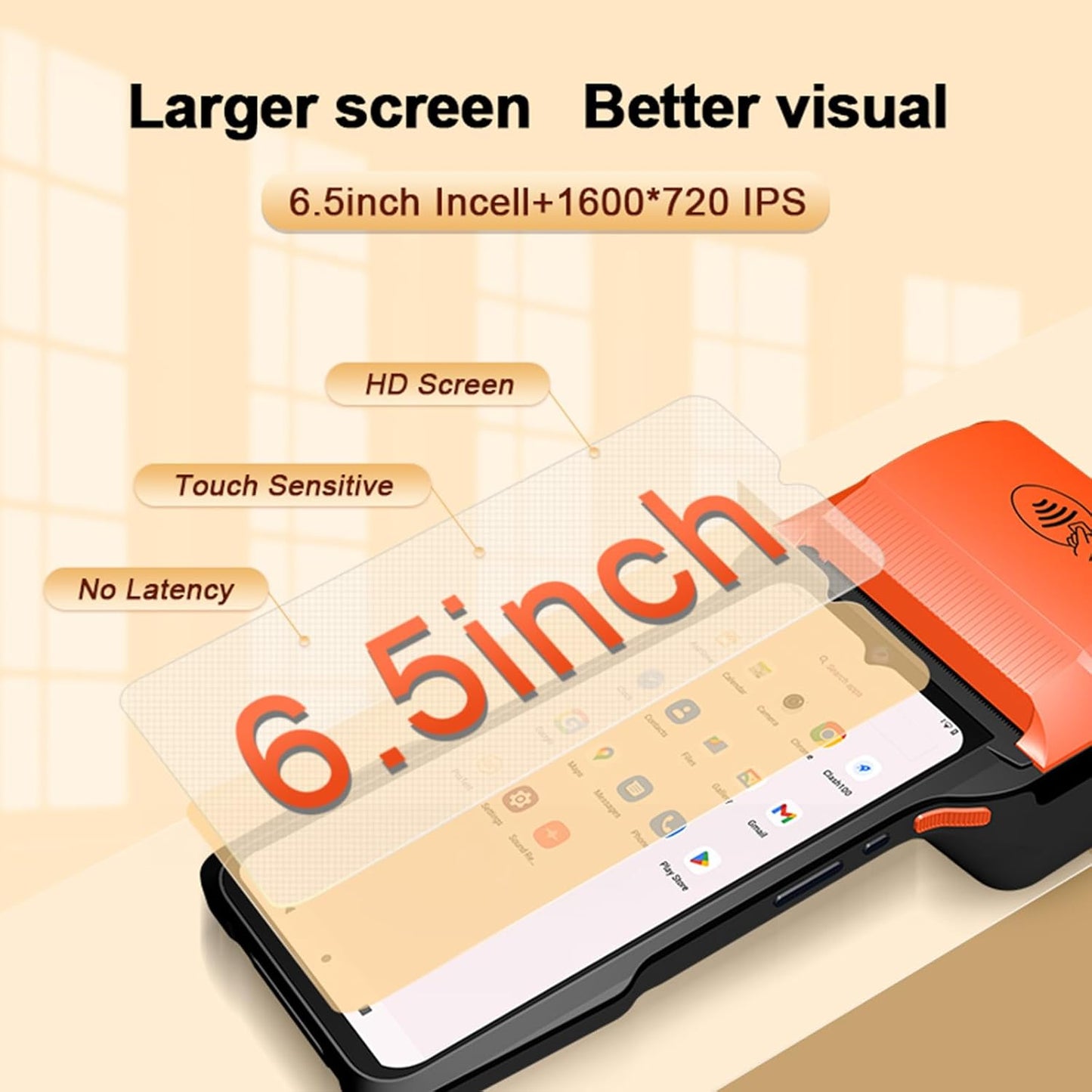 POS PDA Receipt/Label Printer, Android 14 Handheld POS Printer 3GB+32GB with 2D Barcode Scanner