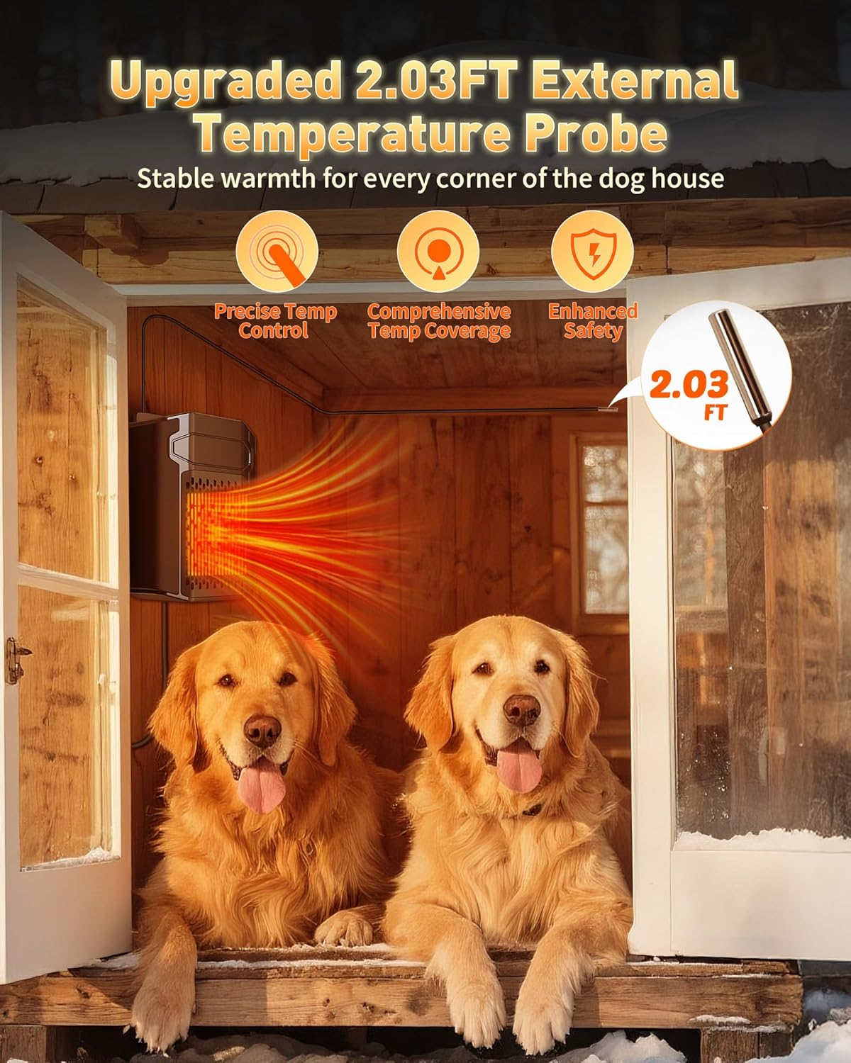 Dog House Heater with Thermostat APP WIFI Control, 500W for Outdoor Pet House 2.03FT External Temperature Probe
