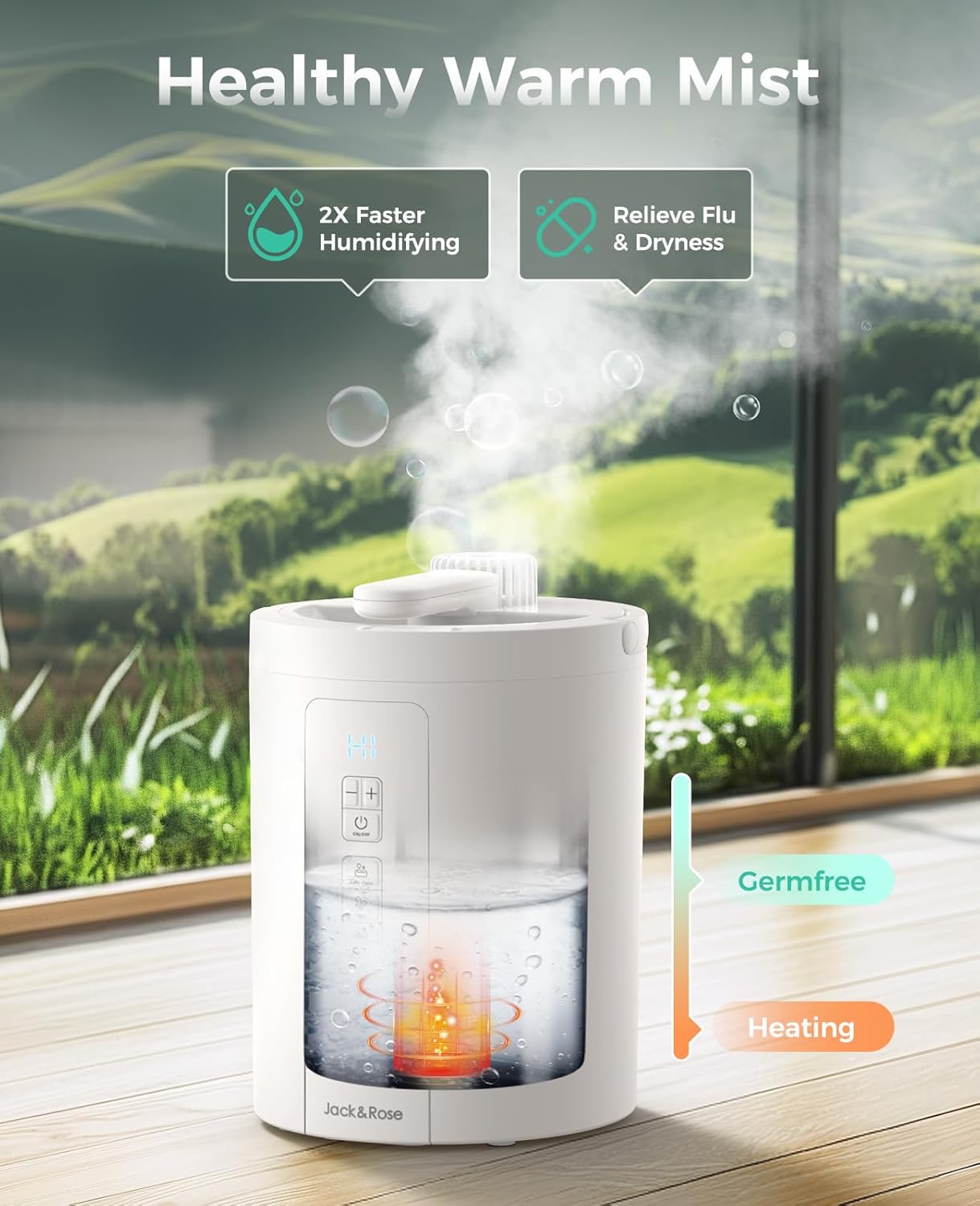 Healthy Warm Mist Humidifiers, 100oz Stainless Steel, Easy Clean, Filter less, w/ Sleep Mode, Timer, Auto-off Setting