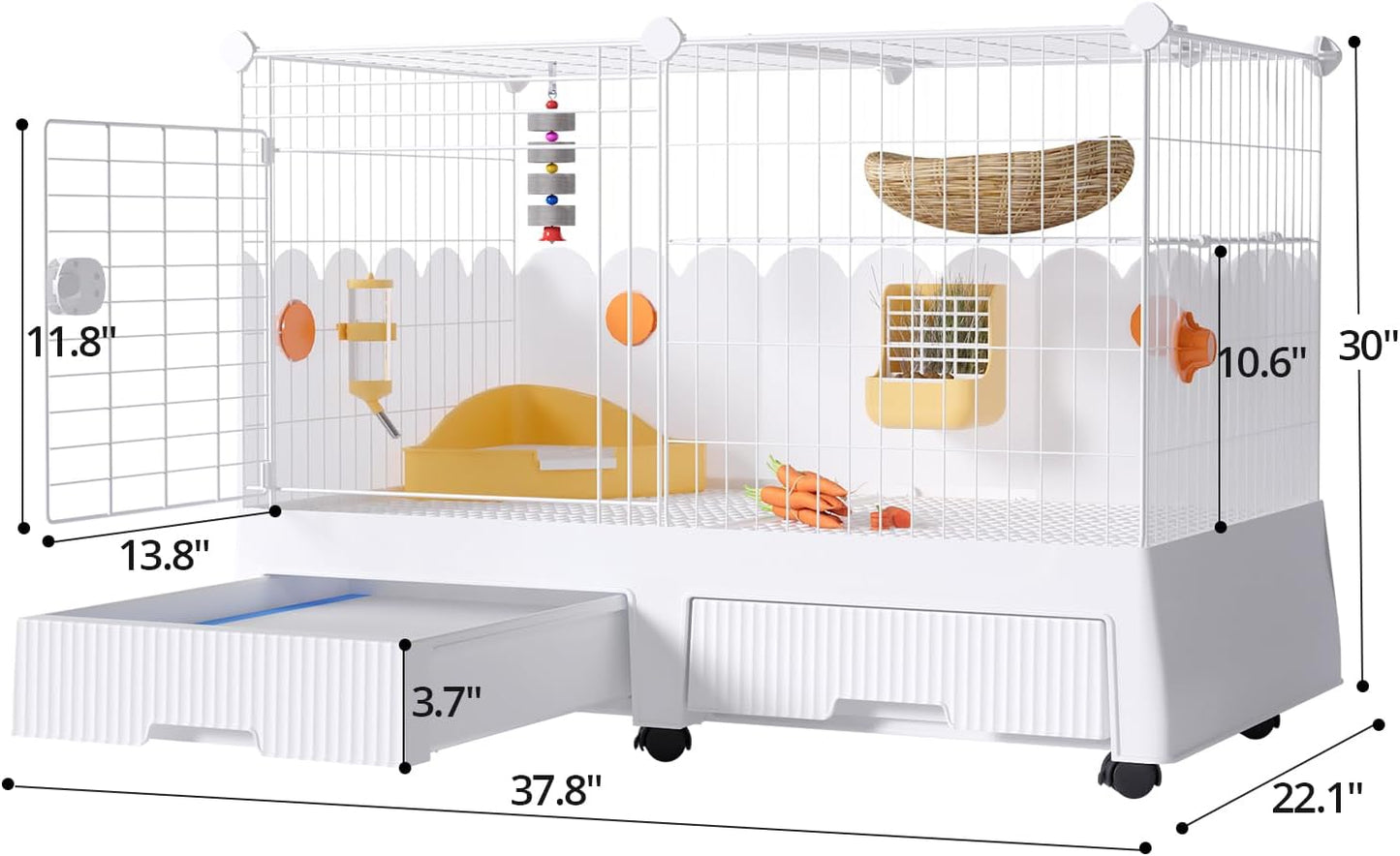 37' Bunny Cage Indoor with Pull Out Tray, for Rabbit, Guinea Pig, Chinchillas, and Small Animal Cages