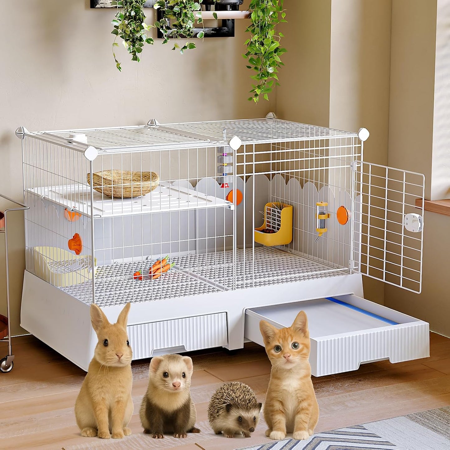 37' Bunny Cage Indoor with Pull Out Tray, for Rabbit, Guinea Pig, Chinchillas, and Small Animal Cages