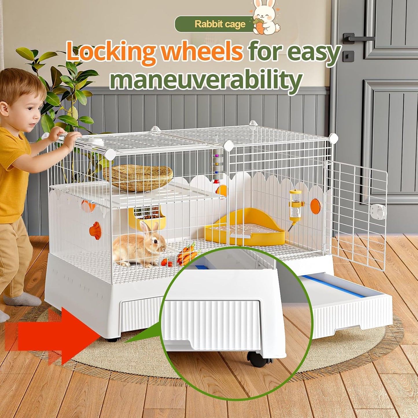 37' Bunny Cage Indoor with Pull Out Tray, for Rabbit, Guinea Pig, Chinchillas, and Small Animal Cages