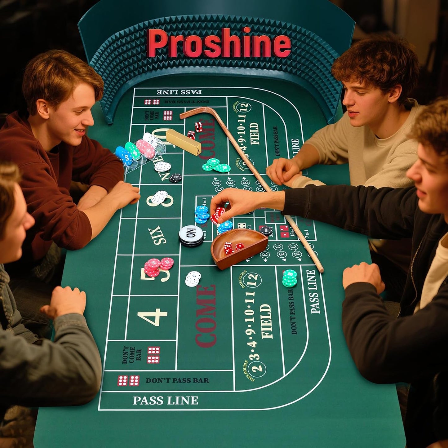 Craps Tabletop Set w/ 35*70' Rubber Mat, 48*11' Rubber Pyramid Bumper, 36' Rattan Stick,19mm Dice, 100 Chips