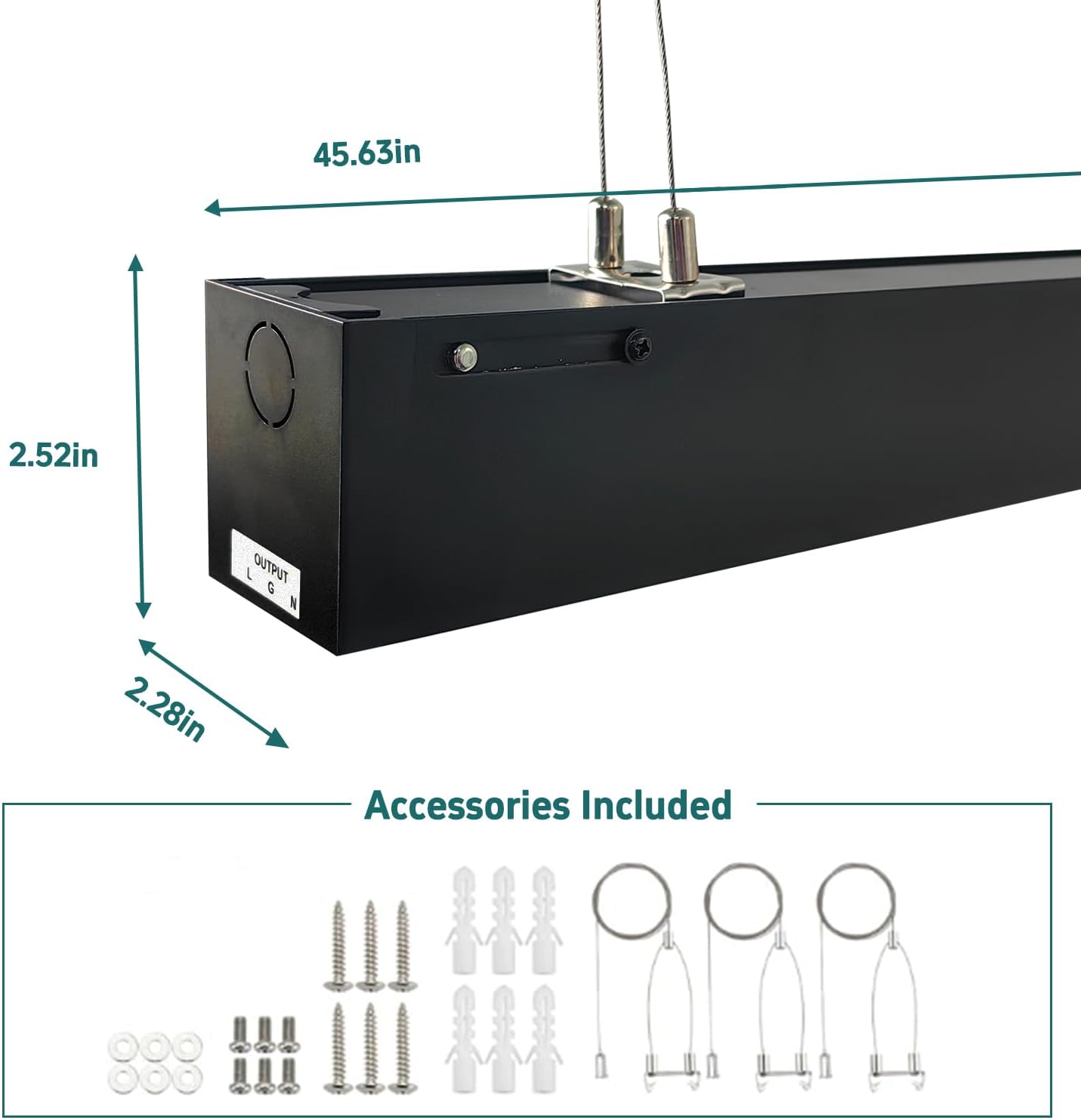 4FT LED Linear Light Fixtures, Linkable, 40/30/20W, 3/4/5000K, Flush Mount Suspended, Dimmable, Black, 2Pack