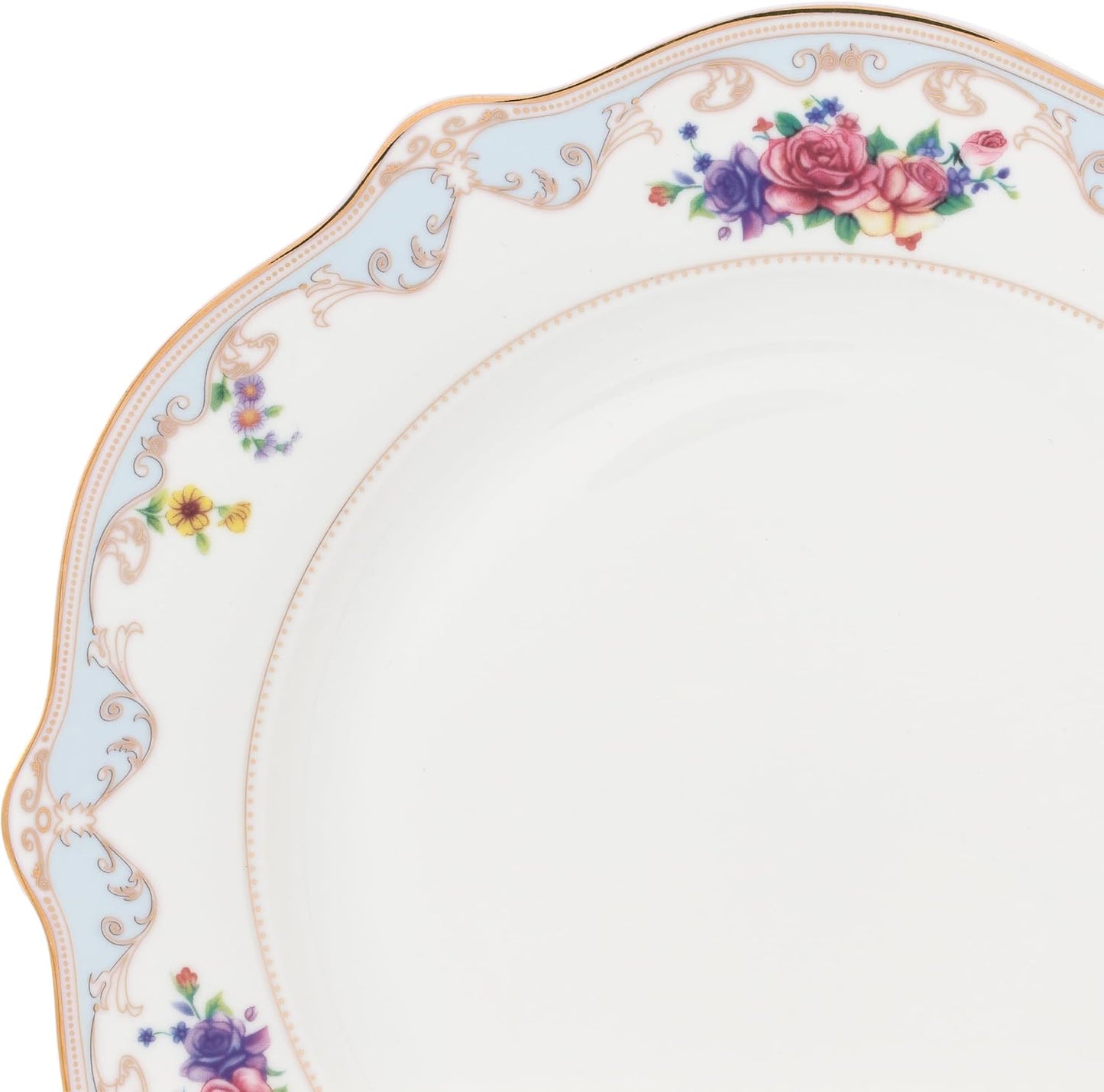20-Piece Bone China Dinnerware Set, Service for 4, Floral with Blue and Gold Trim