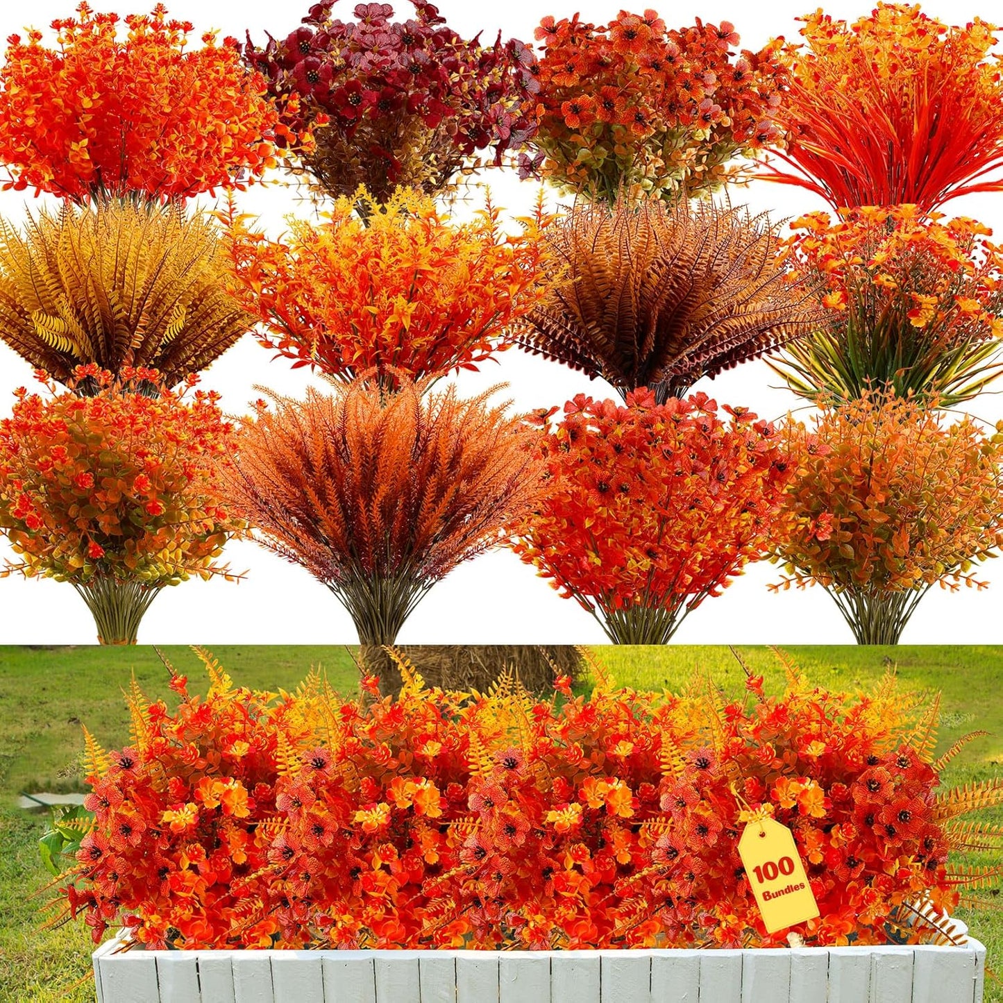 200 Pieces Realistic Outdoor Faux Flowers, Uv Resistant Artificial Wild Flowers, for Hanging in Garden or Decoration
