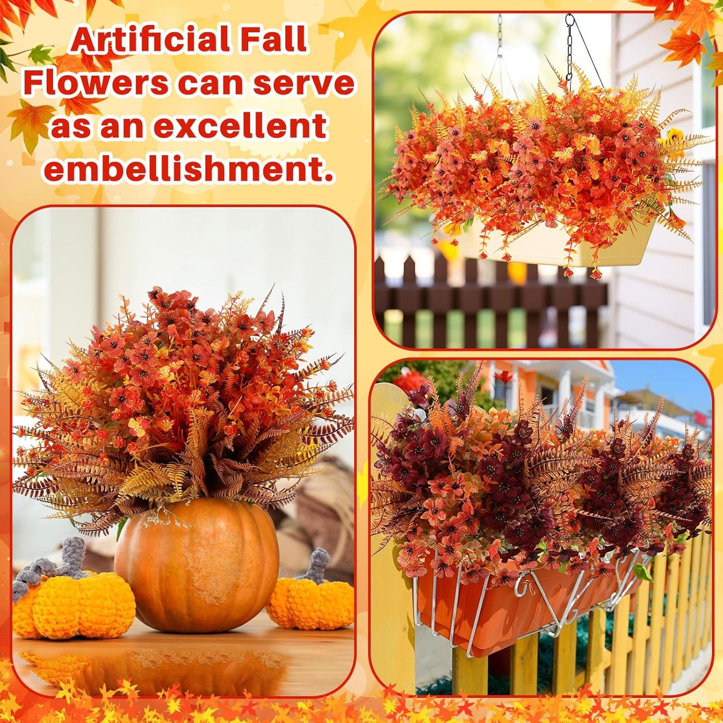 200 Pieces Realistic Outdoor Faux Flowers, Uv Resistant Artificial Wild Flowers, for Hanging in Garden or Decoration