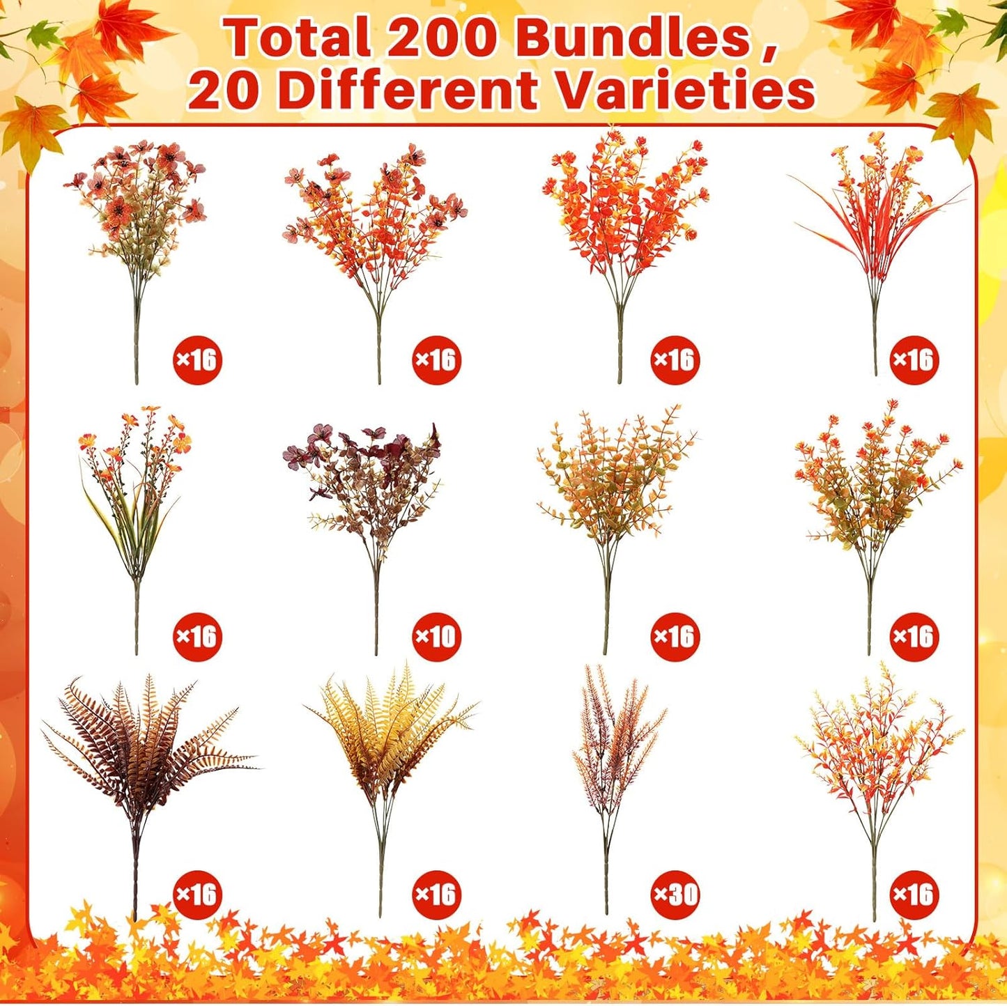200 Pieces Realistic Outdoor Faux Flowers, Uv Resistant Artificial Wild Flowers, for Hanging in Garden or Decoration