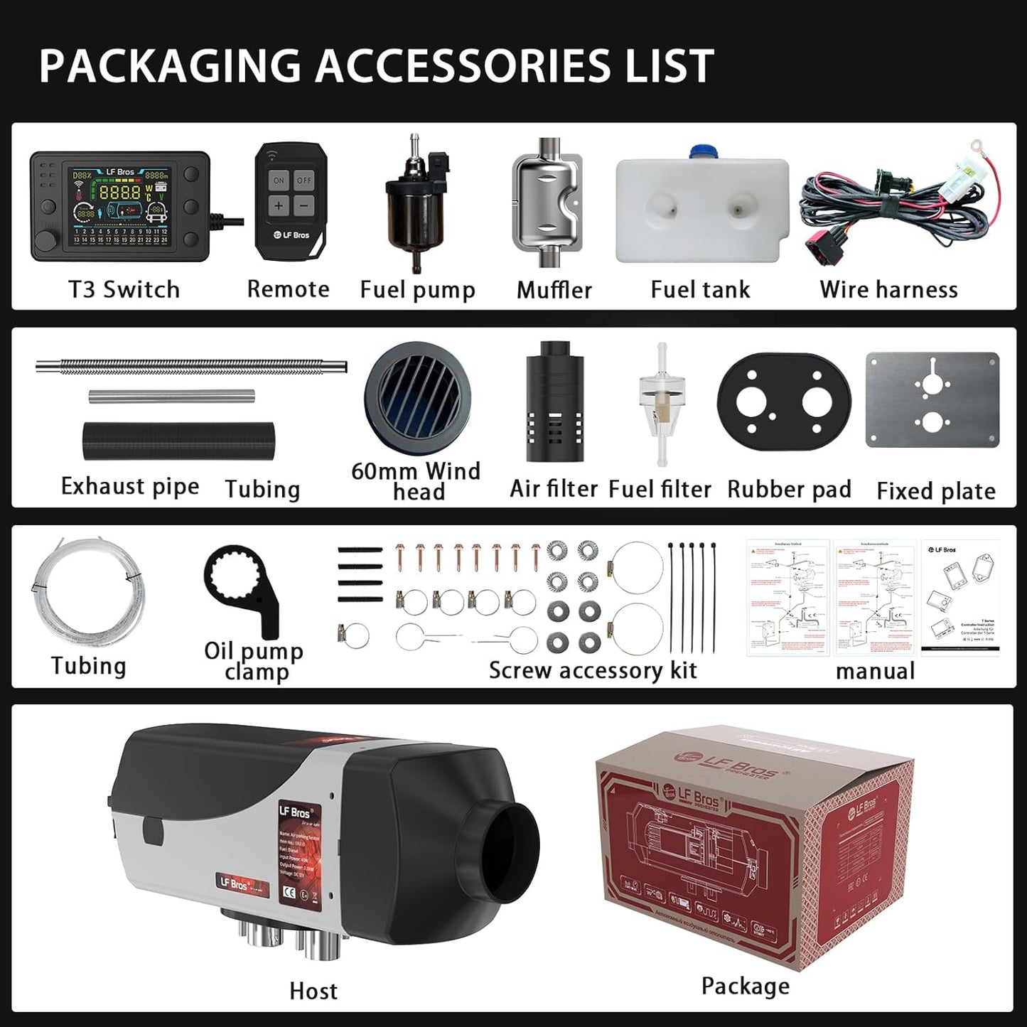 2KW Diesel Heater, 12V Parking Air Heater w/ Timer, LCD Display Remote Control for Sedan, Small Truck, Pickup