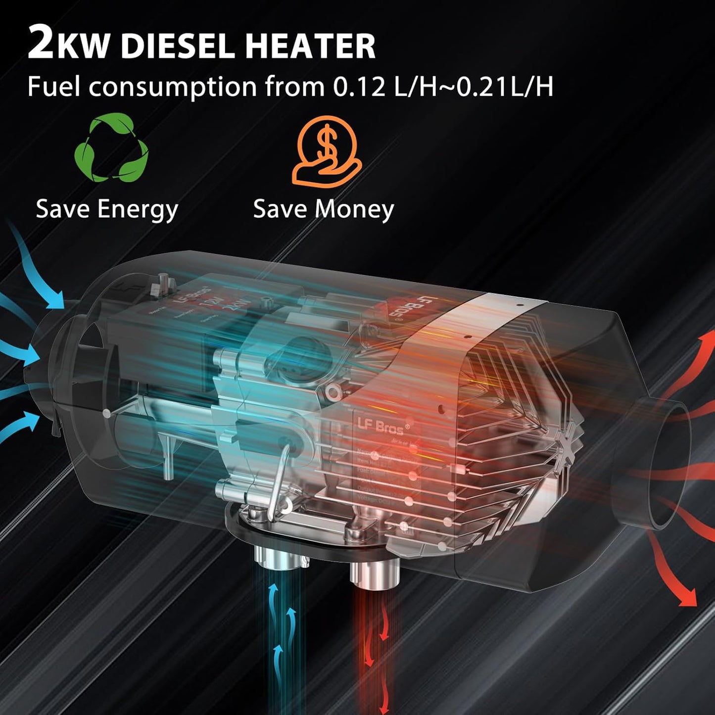 2KW Diesel Heater, 12V Parking Air Heater w/ Timer, LCD Display Remote Control for Sedan, Small Truck, Pickup