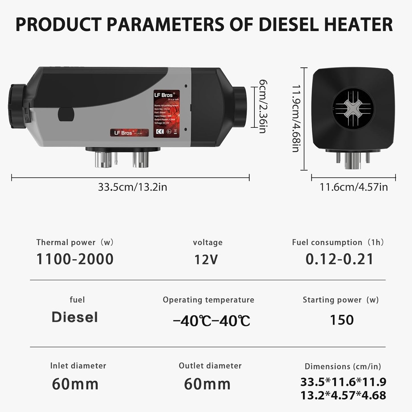 2KW Diesel Heater, 12V Parking Air Heater w/ Timer, LCD Display Remote Control for Sedan, Small Truck, Pickup