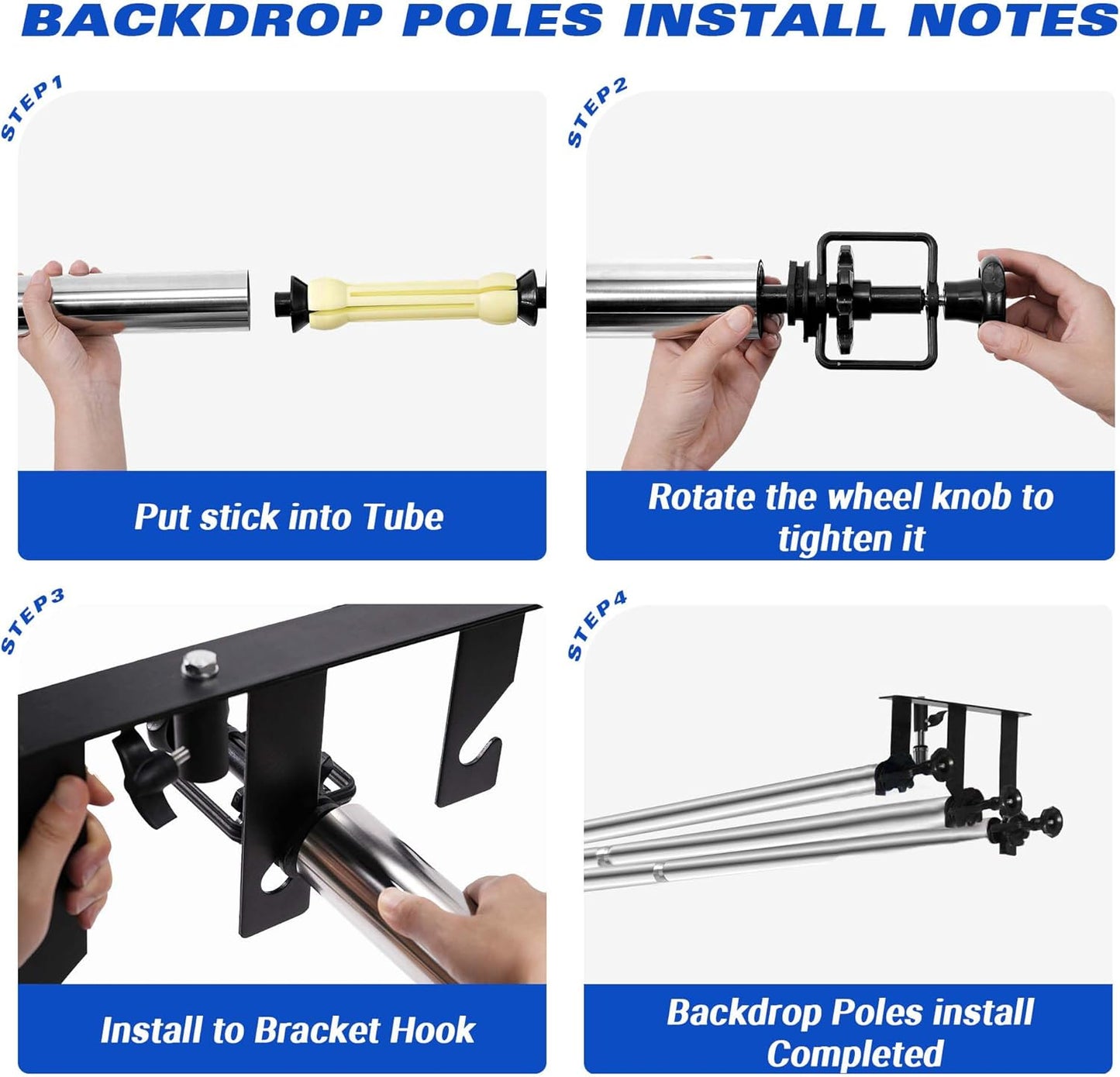 Photography Backdrop 3 Roller Support System, 118' Stainless Steel Crossbars Manual Backdrop Stand, Wall/Ceiling