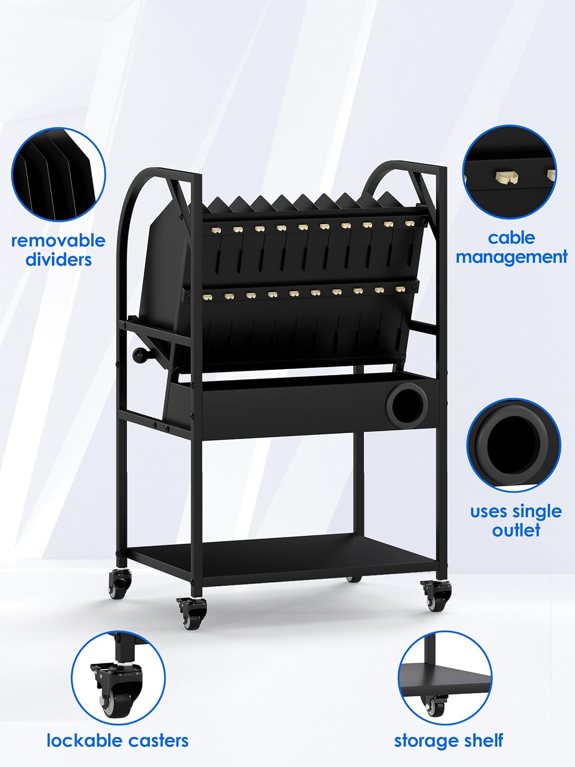 Laptop Charging Cart, 10 Device Mobile Open Charging Carts for Laptops & Tablets, Removable Dividers
