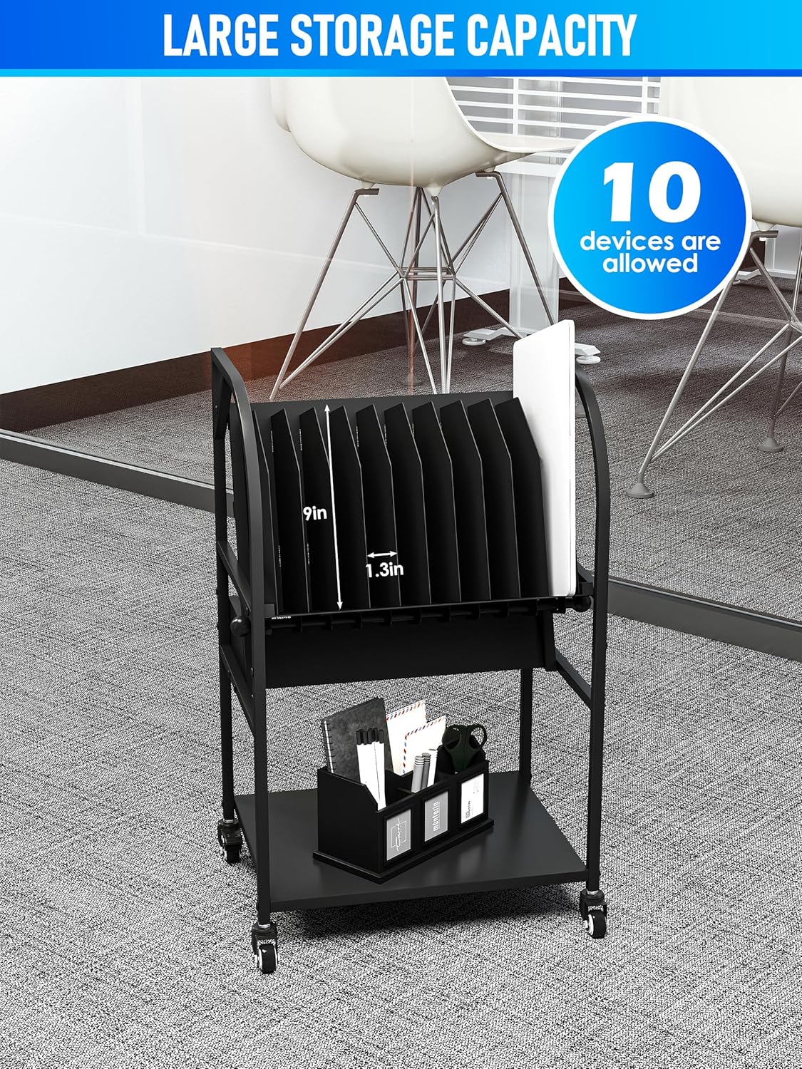 Laptop Charging Cart, 10 Device Mobile Open Charging Carts for Laptops & Tablets, Removable Dividers