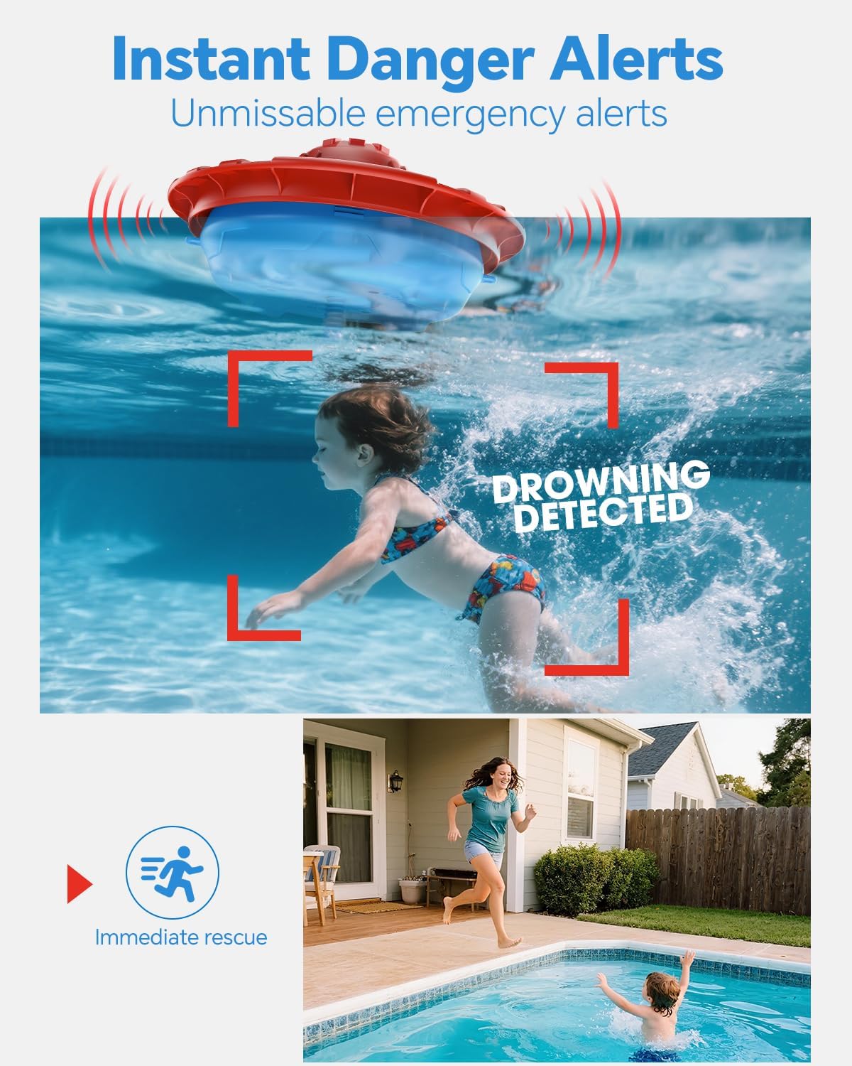 Pool Alarm Floating for all Pools, Loud 110dB Alert, Adjustable Sensitivity, Protection for Kids & Pets