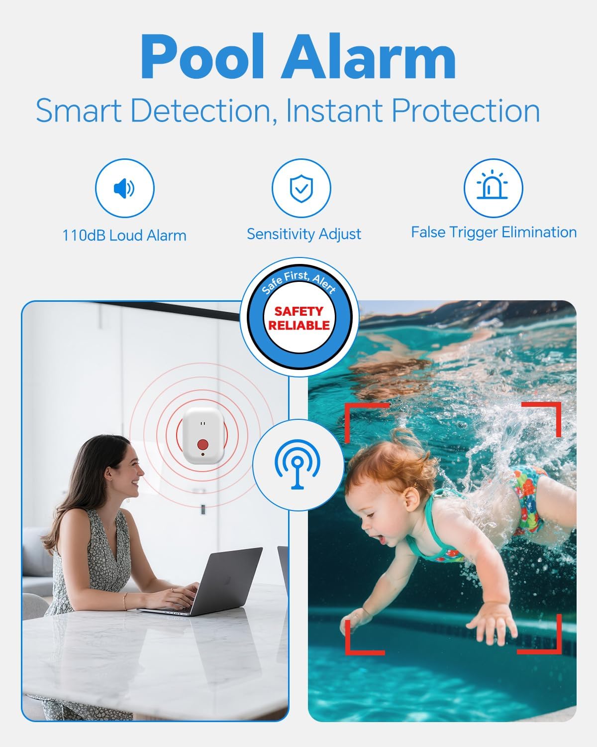 Pool Alarm Floating for all Pools, Loud 110dB Alert, Adjustable Sensitivity, Protection for Kids & Pets