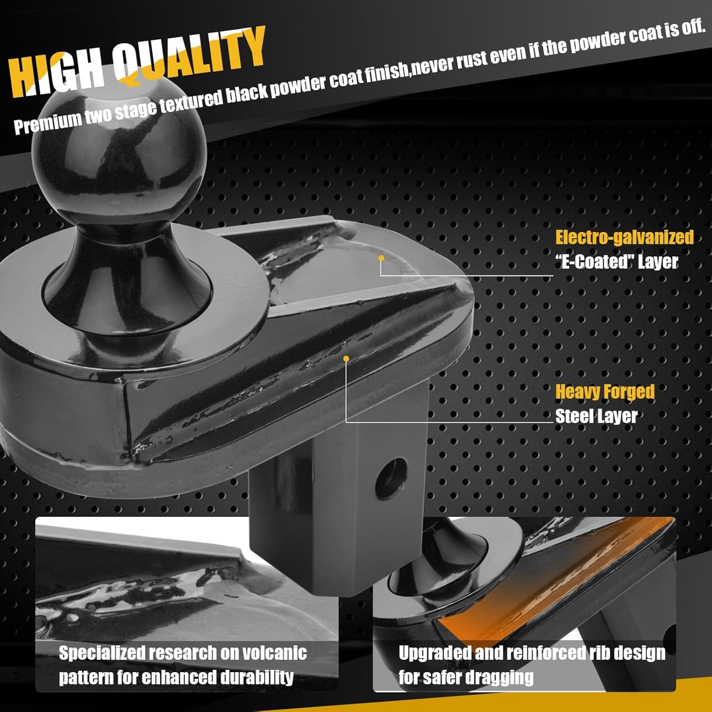 6' Offset Ball, for Gooseneck Trailer Hitches, 20000 lbs GTW/5000 lbs VTW, 2-5/16' Diameter, w/ 4 washers, Black