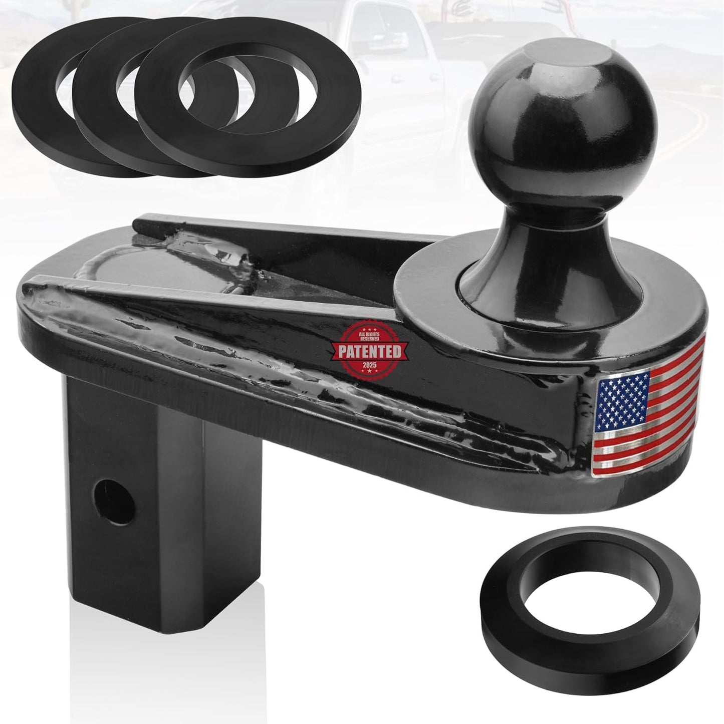 6' Offset Ball, for Gooseneck Trailer Hitches, 20000 lbs GTW/5000 lbs VTW, 2-5/16' Diameter, w/ 4 washers, Black