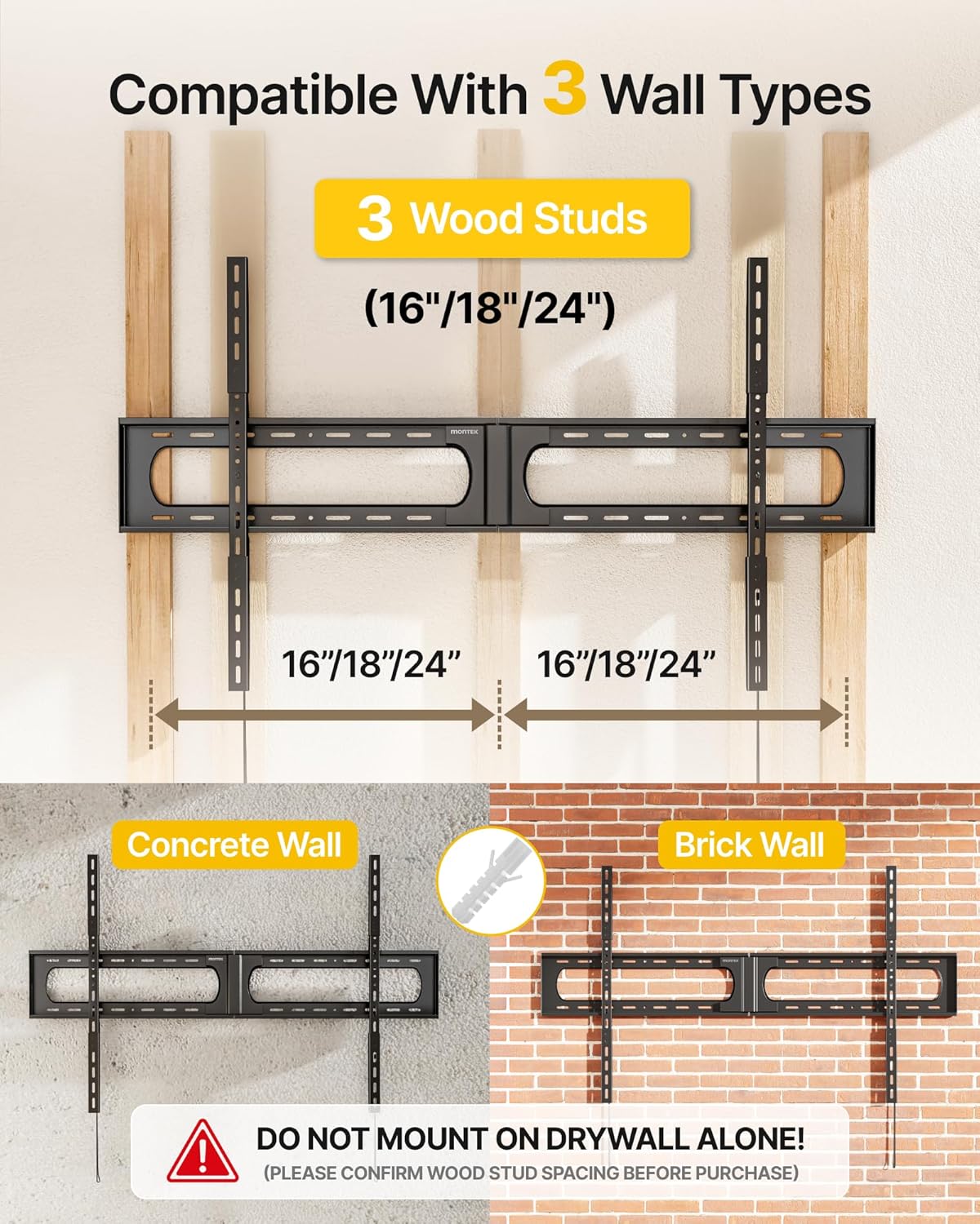 Heavy Duty Tilting TV Wall Mount for 37'-140' Extra Large Flat & Curved TVs up to 300lbs, Slim Low Profile Bracket