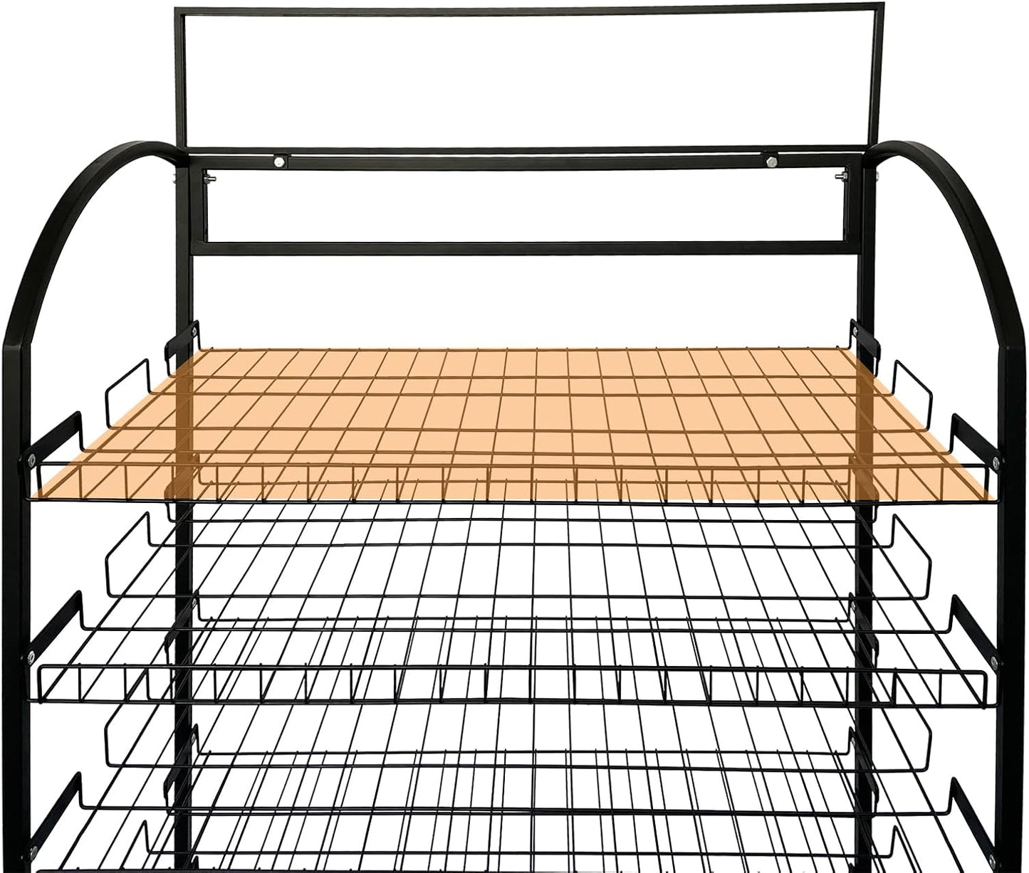 Bakery Display Rack: Equipped w/ Wheels and Header Holder, 39.5' Wide, 6 Shelves Black