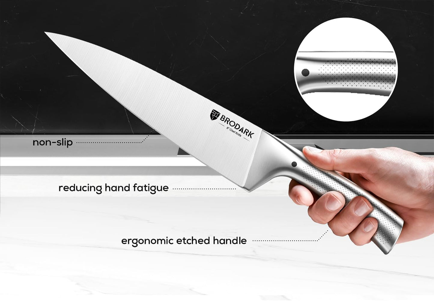 Kitchen Knives Set with Block & Built-in Sharpener, 15 Pcs Ultra Sharp Chef knife, High Carbon Stainless Steel, Etched Handle