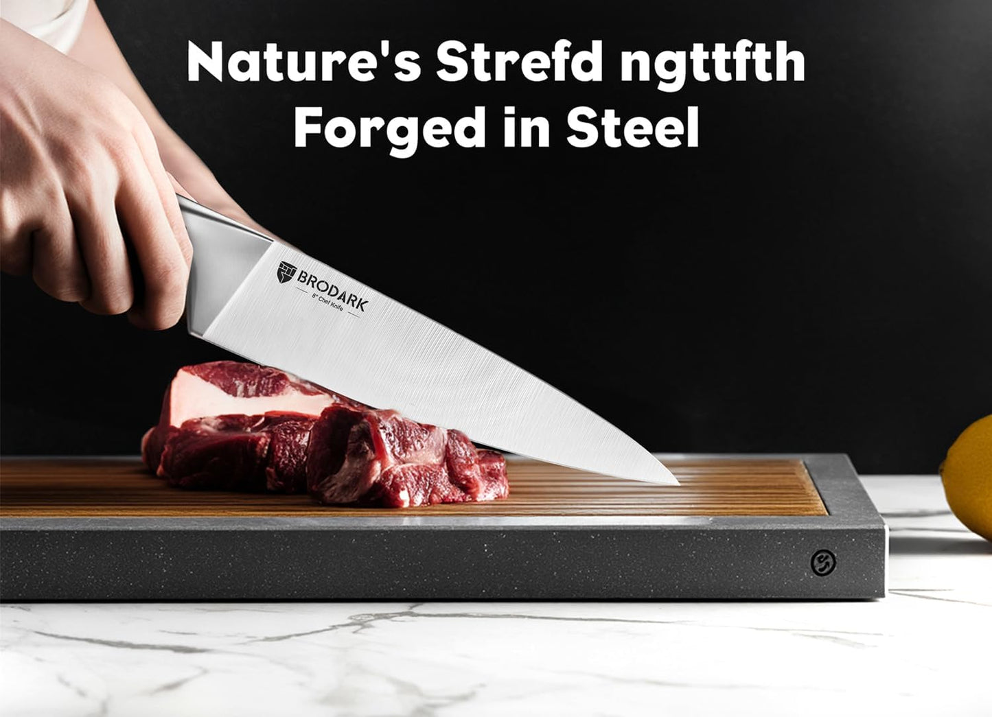 Kitchen Knives Set with Block & Built-in Sharpener, 15 Pcs Ultra Sharp Chef knife, High Carbon Stainless Steel, Etched Handle